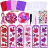 Winlyn 24 Sets Valentine’s Day Decorations DIY Heart Bookmarks Valentine Craft Kits Blank Foam Bookmarks with Assorted Hearts Stickers for Kids Classroom Activities Reading Party Favors Gift Exchange