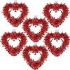 Winlyn 6 Pcs Red Valentine Heart Wreaths Tinsel Heart Shaped Wreaths with Foil Hearts Hanging Valentine’s Day Wreaths Decorations for Wedding Birthday Party Front Door Wall Window Mantel Décor