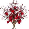 Winlyn 6 Pcs Valentine’s Day Heart and Berry Sprays – Artificial Heart Shaped Floral Picks, Red Pink Berry Flower Stems 16.5″ for Wedding Floral Arrangement Wreath(Red & Pink)
