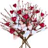 Winlyn 6 Pcs Valentine’s Day Heart and Berry Sprays – Artificial Heart Shaped Floral Picks, Red Pink Berry Flower Stems 16.5″ for Wedding Floral Arrangement Wreath(Red & Pink & White)