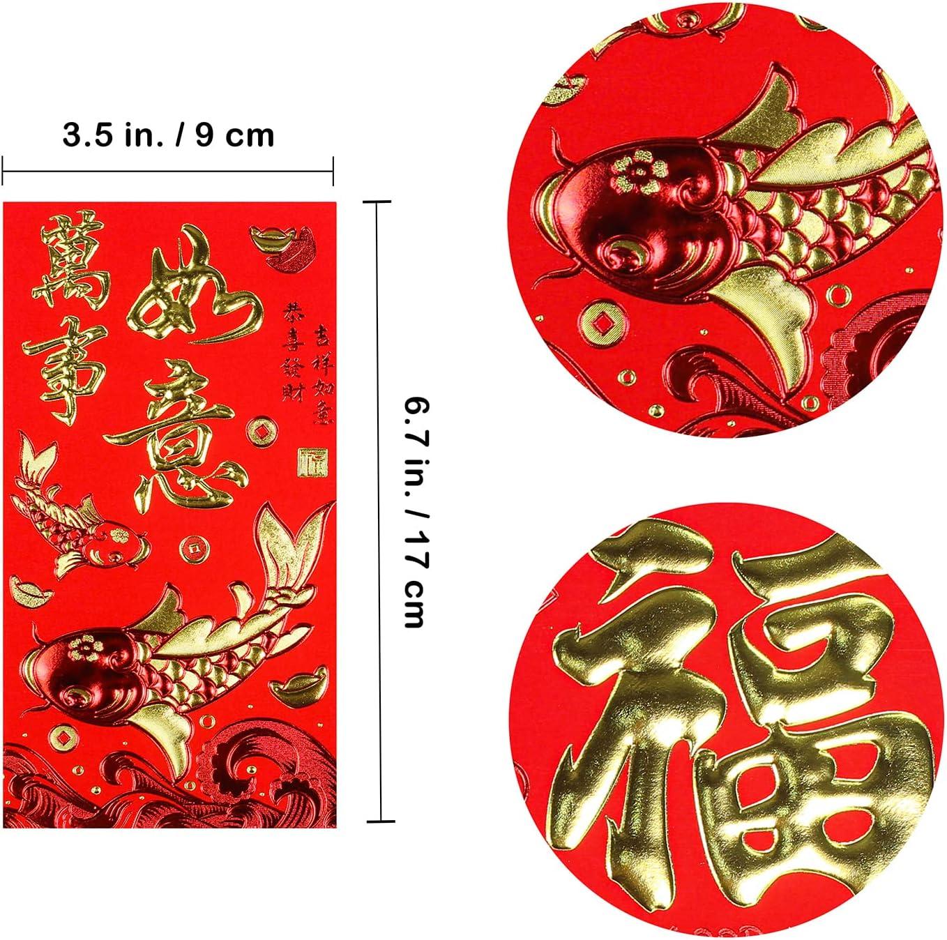 imageWinlyn 120 Pcs 6 Designs Asian Red Envelopes Chinese Hong Bao Lucky Money Envelopes Red Packets Red Pockets Lai See Packet Cash Envelopes for Chinese Lunar New Year Wedding Birthday Snake Year 2025Style1