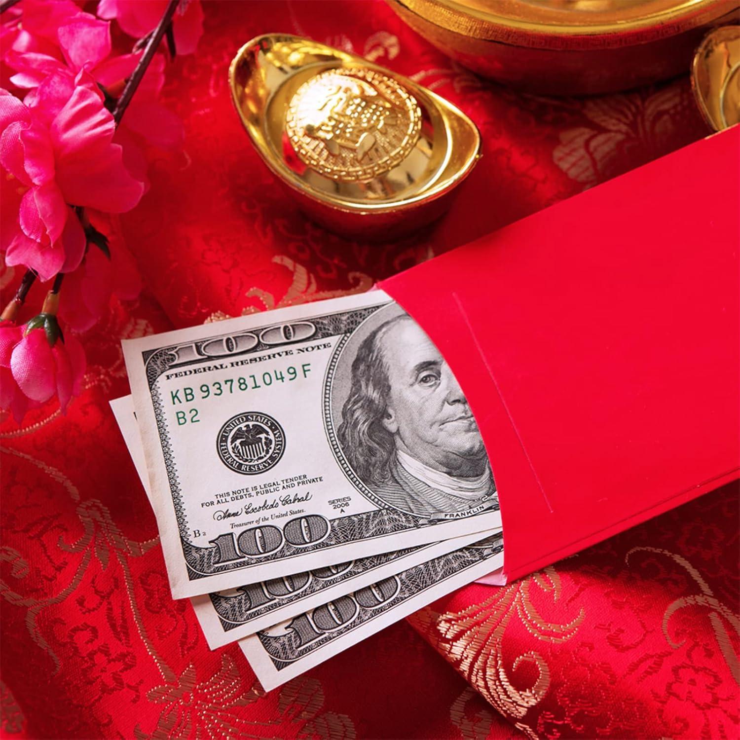 imageWinlyn 120 Pcs 6 Designs Asian Red Envelopes Chinese Hong Bao Lucky Money Envelopes Red Packets Red Pockets Lai See Packet Cash Envelopes for Chinese Lunar New Year Wedding Birthday Snake Year 2025Style1