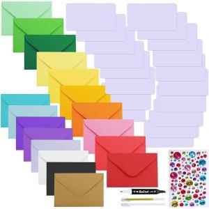 144 Sets 18 Colors #56 Mini Envelopes Coin Envelopes Pocket Envelopes 3 x 4 1/2 with Blank White Flat Business Cards Small Gift Notecards Quick Thank You Note Lunchbox Note for Party Shower Greeting