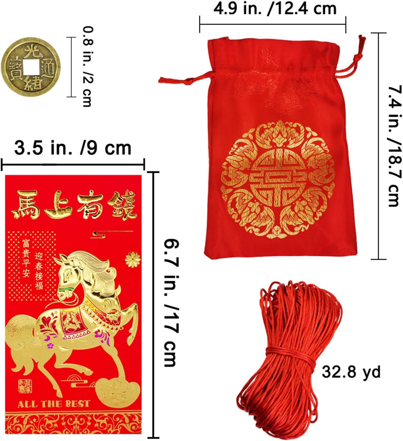 imageSupla 300 Pcs Chinese Lucky Coins Decorations Feng Shui Coins Fortune Coins Good Luck Coins Lucky Bag Hong bao for Asian Chinese Lunar New Year Health Wealth Bracelet Charms 2026 Year of The Horse