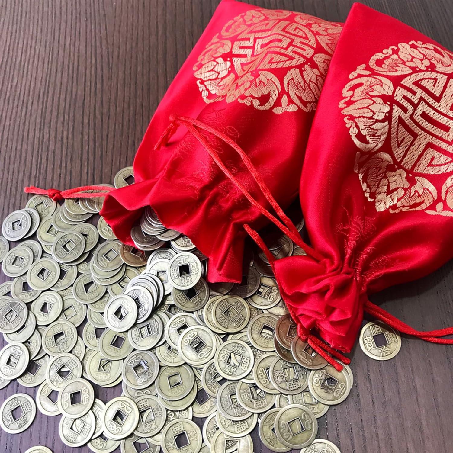 imageSupla 300 Pcs Chinese Lucky Coins Decorations Feng Shui Coins Fortune Coins Good Luck Coins Lucky Bag Hong bao for Asian Chinese Lunar New Year Health Wealth Bracelet Charms 2026 Year of The Horse