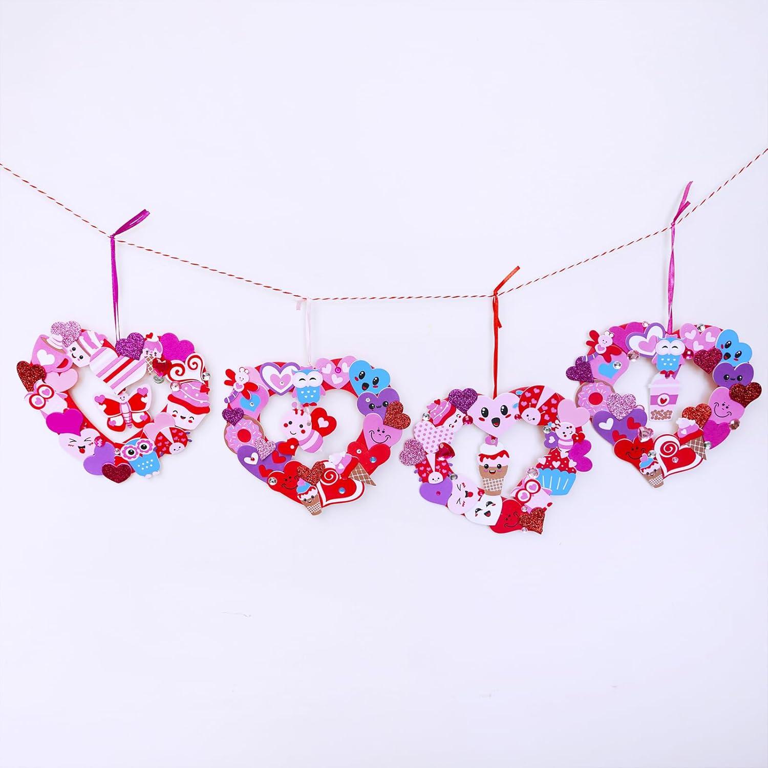 imageWinlyn 12 Sets Heart Wreath Ornaments Decorations Valentine Crafts Kits Heart Shaped Wreath Art Sets Valentine Heart Foam Stickers for Kids Valentines Day Party Classroom Activities Gift Exchange