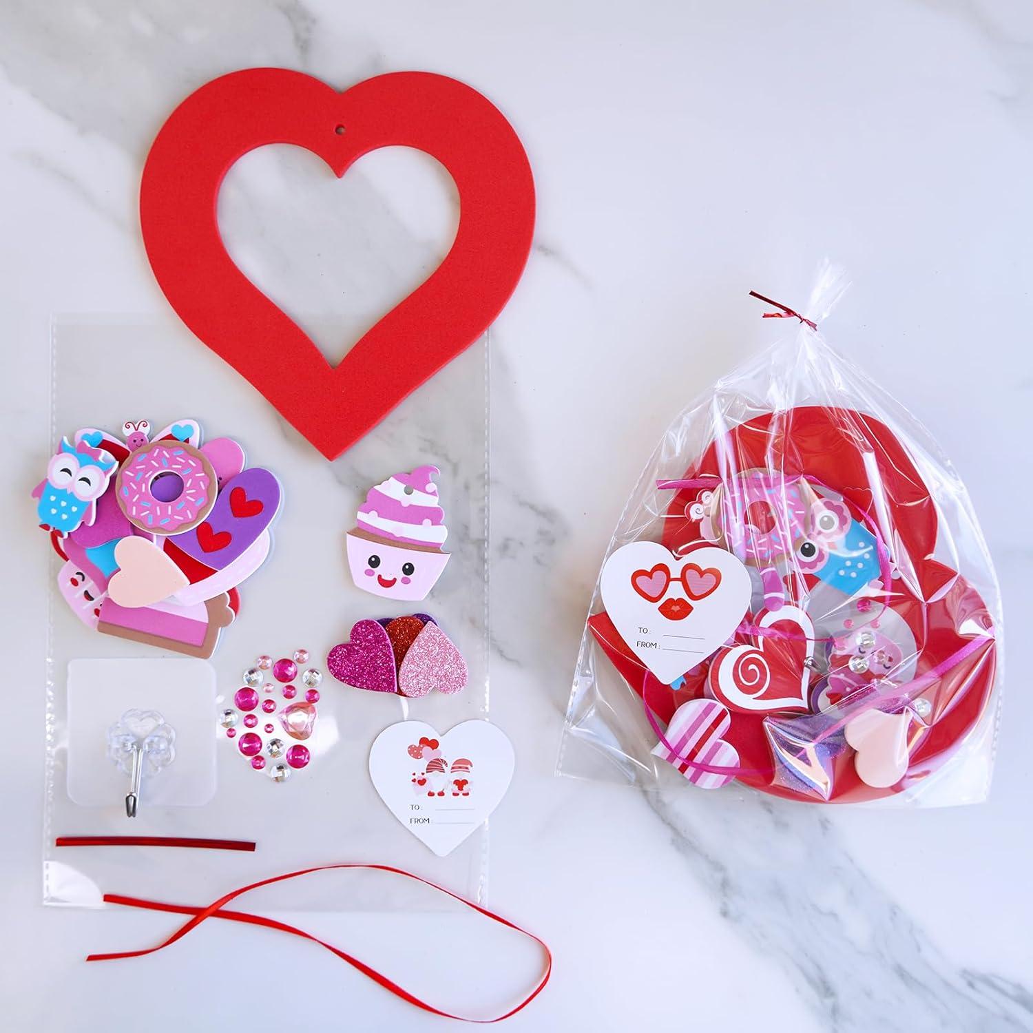 imageWinlyn 12 Sets Heart Wreath Ornaments Decorations Valentine Crafts Kits Heart Shaped Wreath Art Sets Valentine Heart Foam Stickers for Kids Valentines Day Party Classroom Activities Gift Exchange