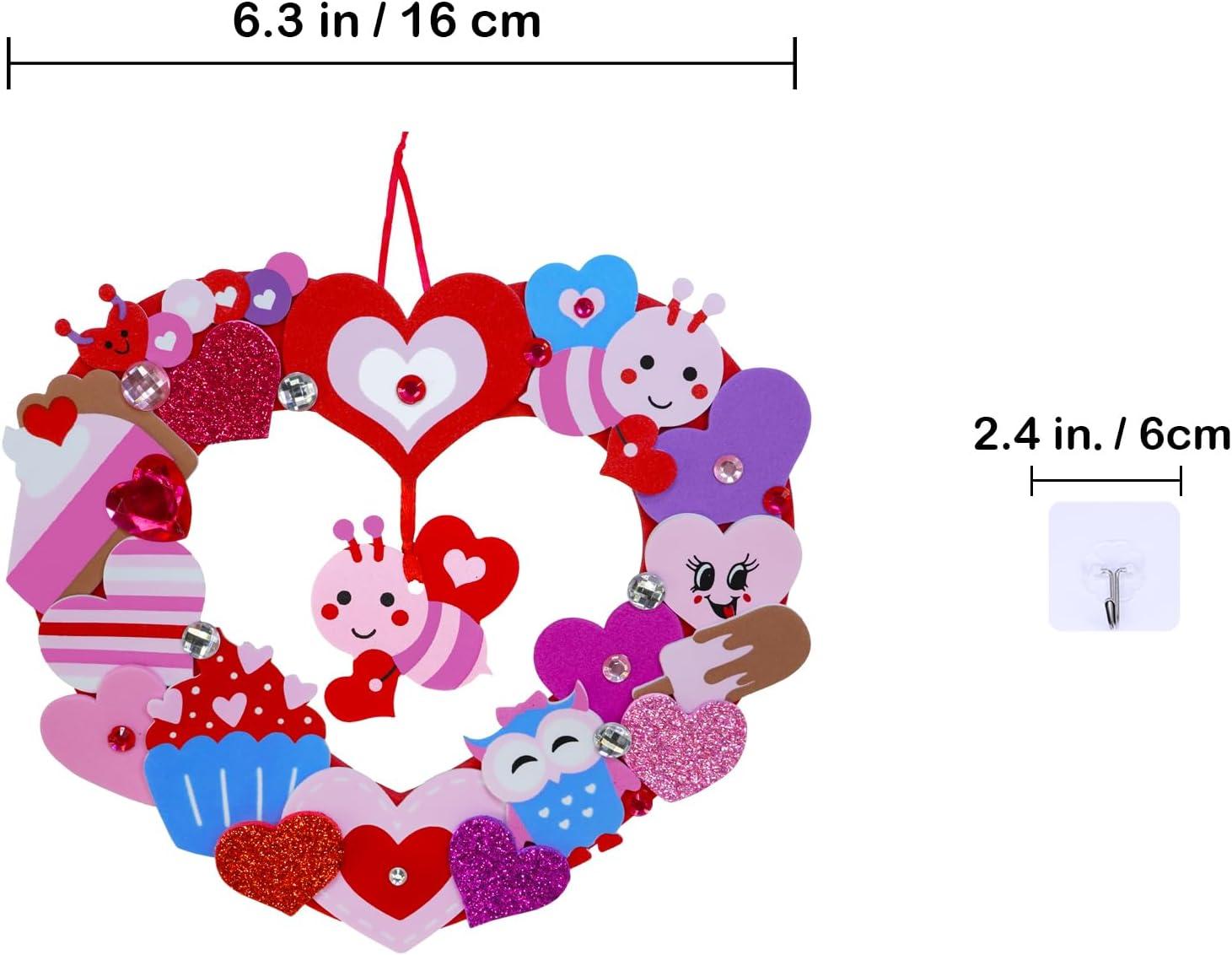 imageWinlyn 12 Sets Heart Wreath Ornaments Decorations Valentine Crafts Kits Heart Shaped Wreath Art Sets Valentine Heart Foam Stickers for Kids Valentines Day Party Classroom Activities Gift Exchange