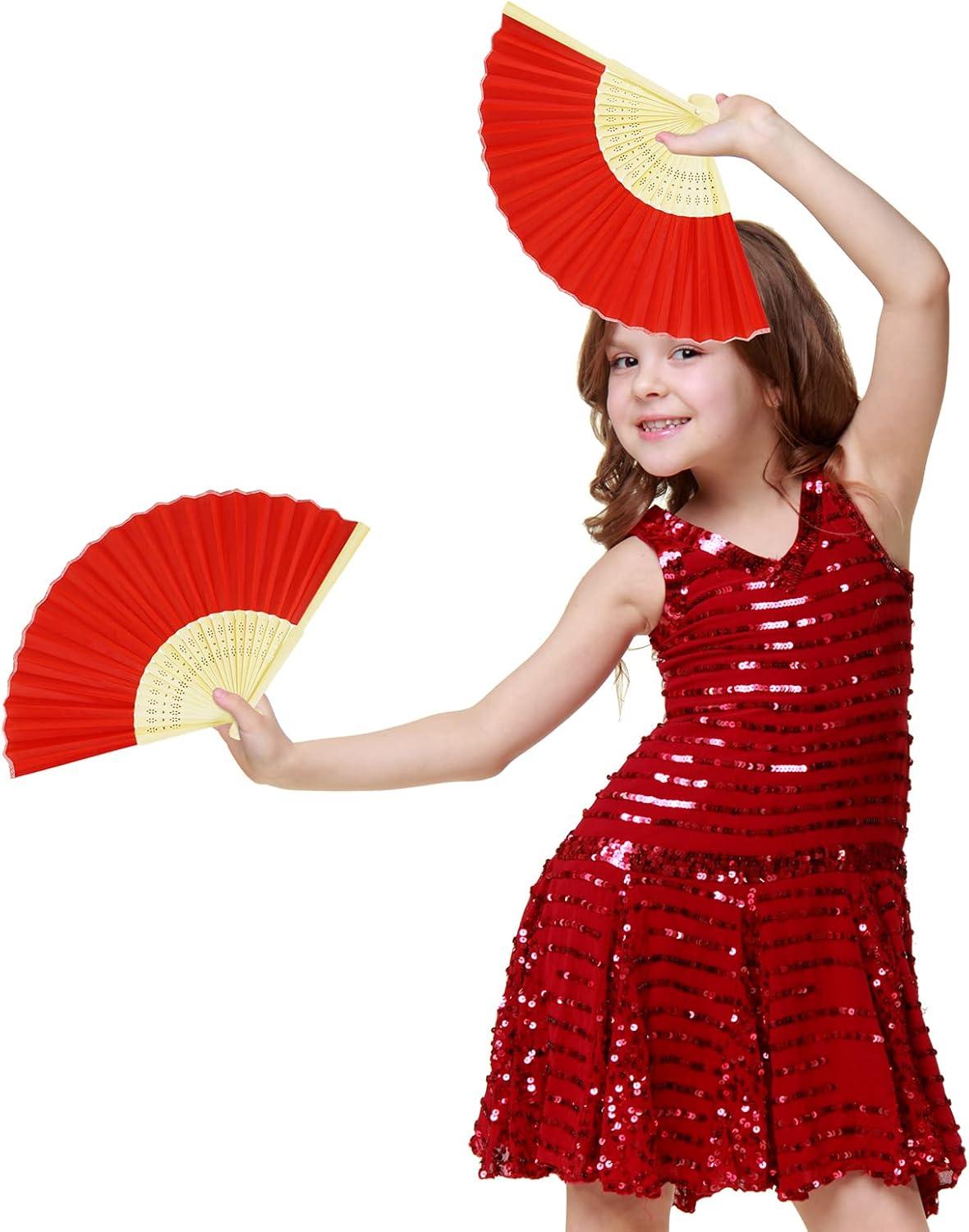 imageWinlyn 12 Sets Red Silk Hand Fans Chinese Handheld Silk Fans Bamboo Folding Fans Oriental Hand Fans with Bags for Asian Chinese Lunar New Year Party Favors Gift Dance Wedding Festival Holiday Decor
