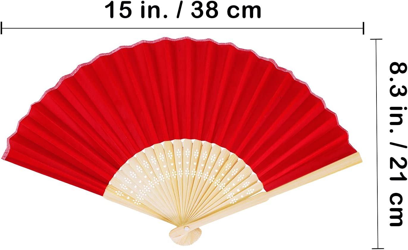 imageWinlyn 12 Sets Red Silk Hand Fans Chinese Handheld Silk Fans Bamboo Folding Fans Oriental Hand Fans with Bags for Asian Chinese Lunar New Year Party Favors Gift Dance Wedding Festival Holiday Decor