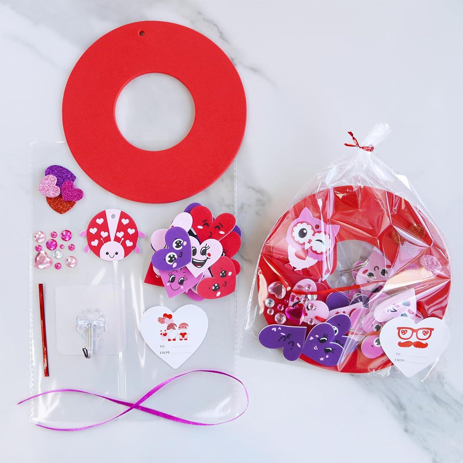 imageWinlyn 12 Sets Valentines Day Craft Kits Heart Crafts DIY Heart Wreath Ornaments Decorations Art Sets Foam Smile Heart Stickers for Kids Valentines Day Party Classroom Activities Gift Exchange