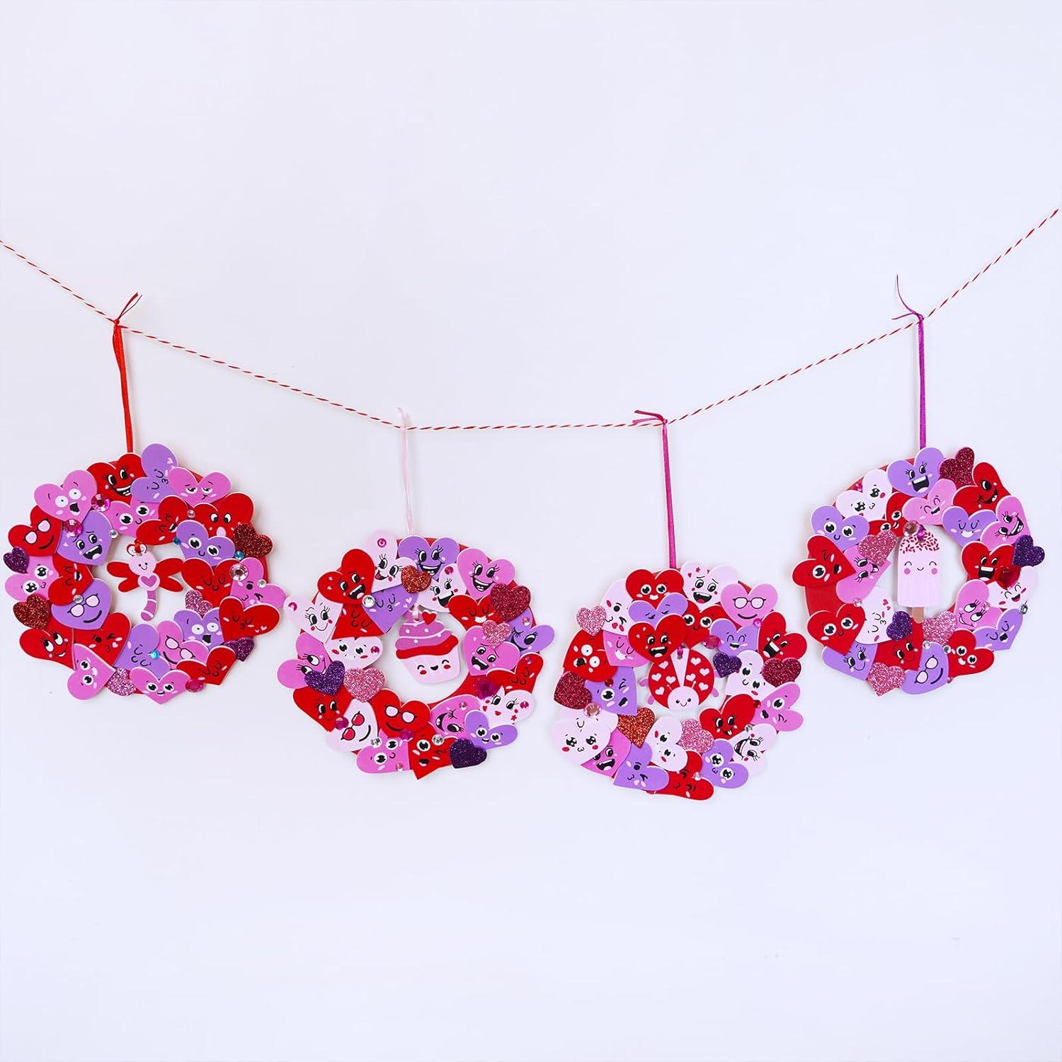 imageWinlyn 12 Sets Valentines Day Craft Kits Heart Crafts DIY Heart Wreath Ornaments Decorations Art Sets Foam Smile Heart Stickers for Kids Valentines Day Party Classroom Activities Gift Exchange