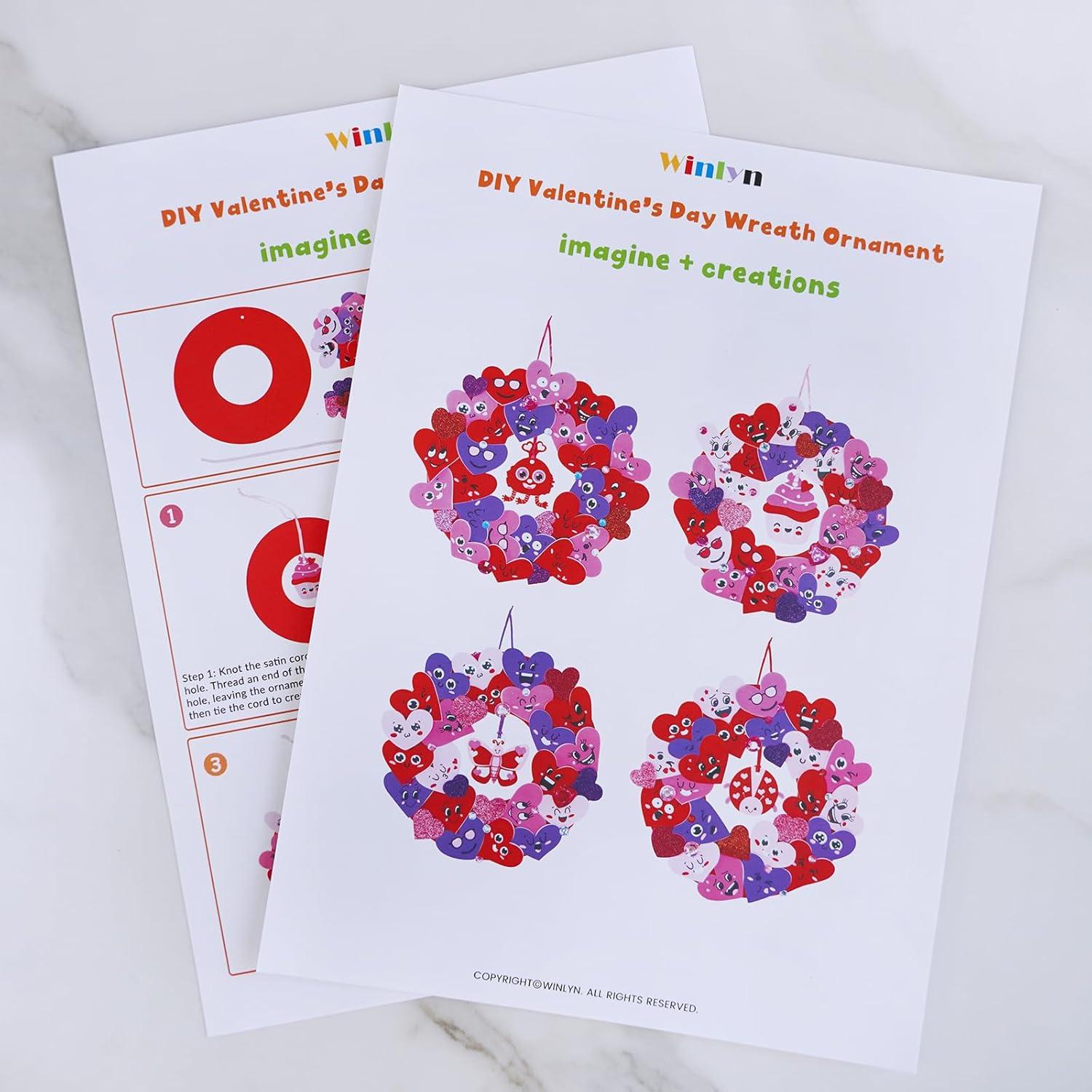 imageWinlyn 12 Sets Valentines Day Craft Kits Heart Crafts DIY Heart Wreath Ornaments Decorations Art Sets Foam Smile Heart Stickers for Kids Valentines Day Party Classroom Activities Gift Exchange