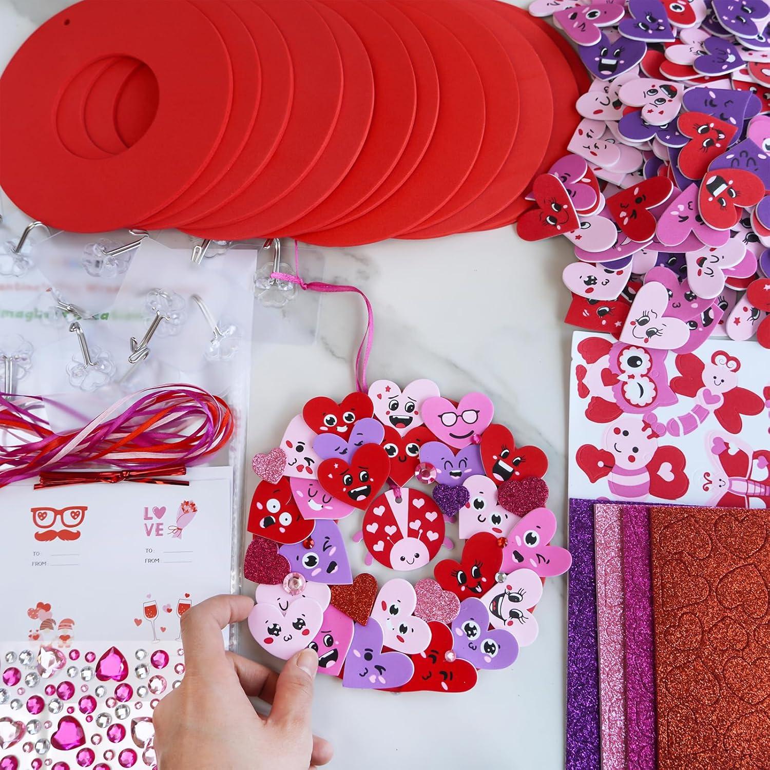 imageWinlyn 12 Sets Valentines Day Craft Kits Heart Crafts DIY Heart Wreath Ornaments Decorations Art Sets Foam Smile Heart Stickers for Kids Valentines Day Party Classroom Activities Gift Exchange