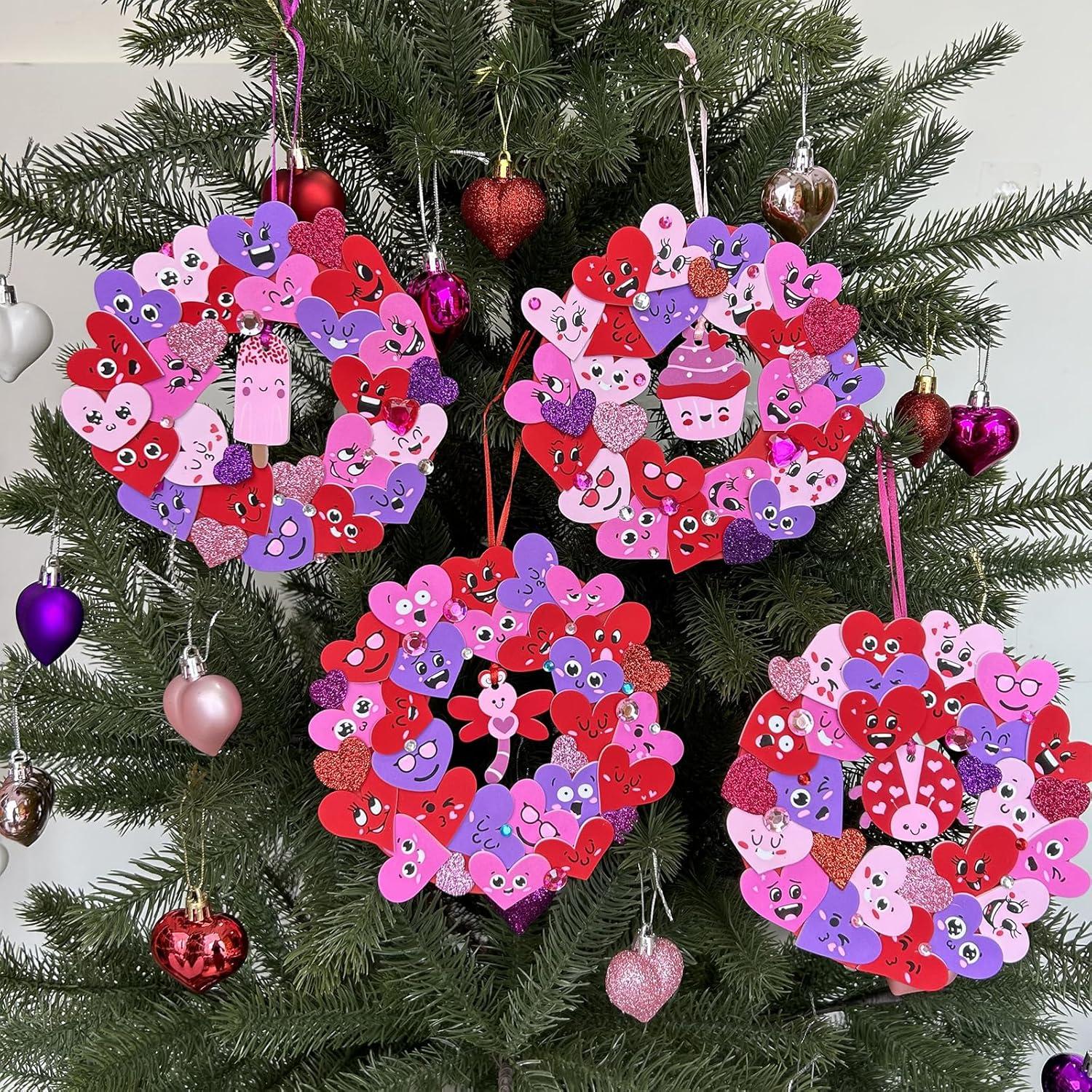 imageWinlyn 12 Sets Valentines Day Craft Kits Heart Crafts DIY Heart Wreath Ornaments Decorations Art Sets Foam Smile Heart Stickers for Kids Valentines Day Party Classroom Activities Gift Exchange