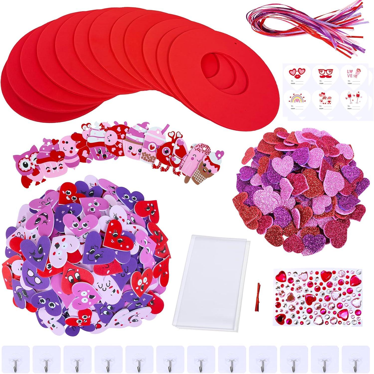 imageWinlyn 12 Sets Valentines Day Craft Kits Heart Crafts DIY Heart Wreath Ornaments Decorations Art Sets Foam Smile Heart Stickers for Kids Valentines Day Party Classroom Activities Gift Exchange