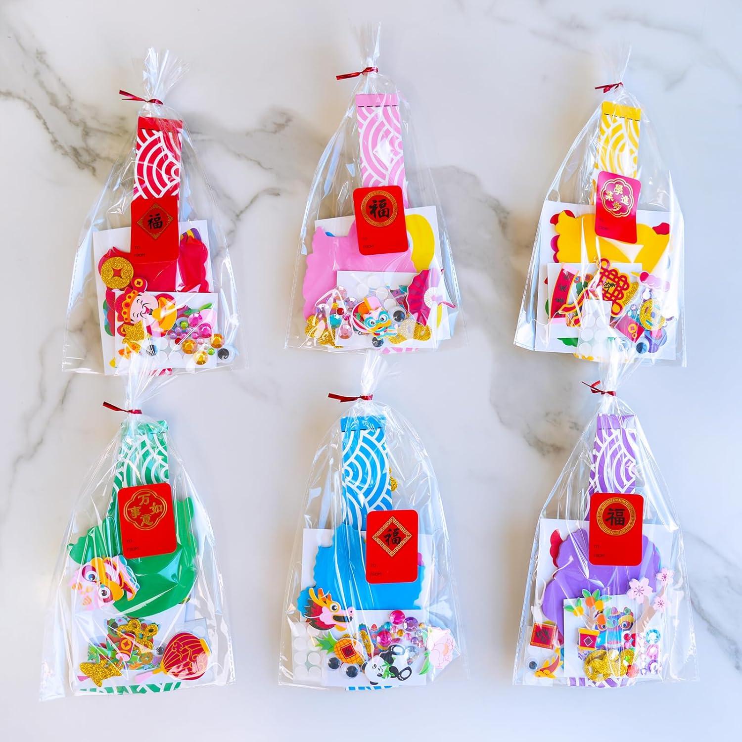 imageWinlyn 24 Sets Chinese New Year Craft Kits DIY Lion Dance Headband Crafts Lunar New Year Crown Art Sets Festive Foam Stickers Arts and Crafts for Kids Asian Classroom Activities Party Favors