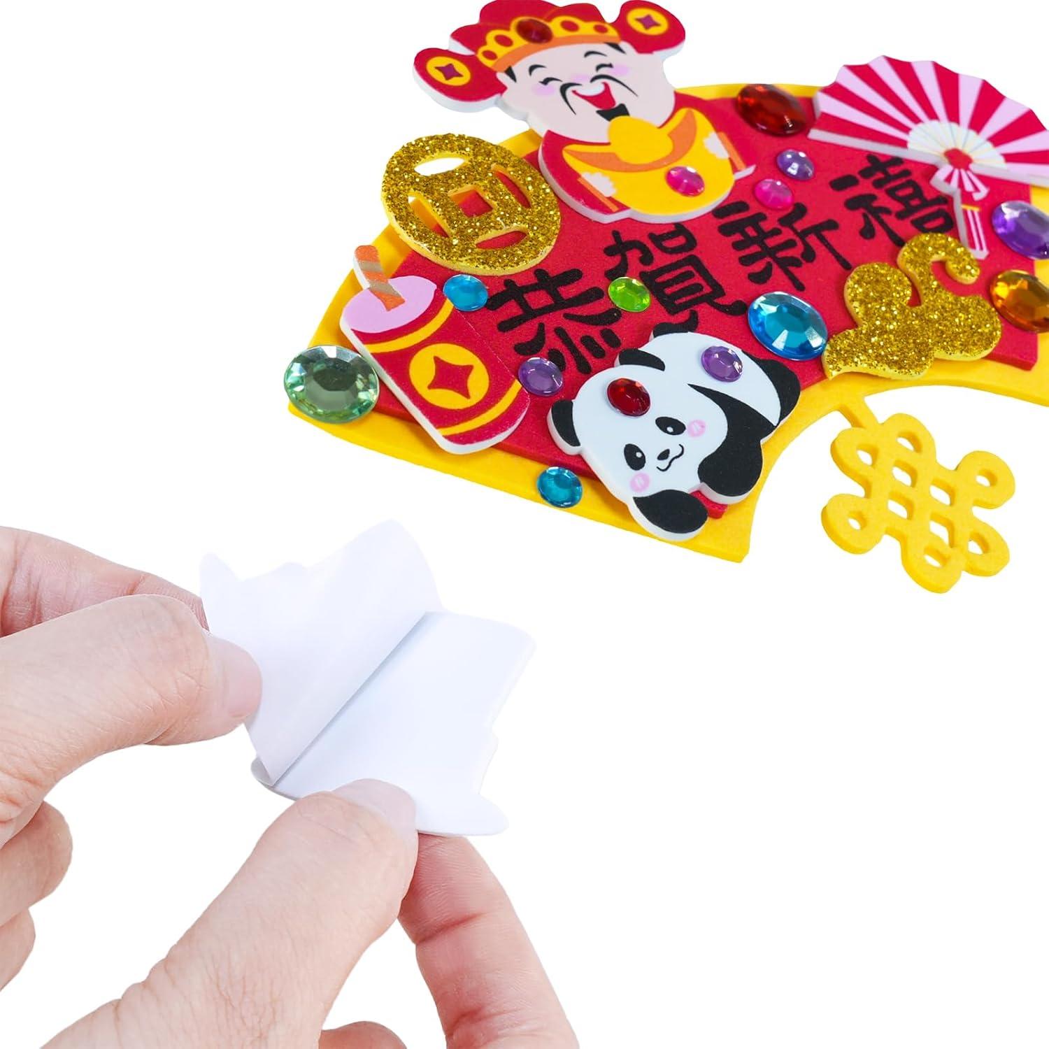 imageWinlyn 24 Sets Chinese New Year Decorations DIY FanShaped Good Luck Knot Tassel Ornaments Craft Kits Foam Stickers Arts and Crafts for Kids Oriental Classroom Activities Party Favors Gift Exchange