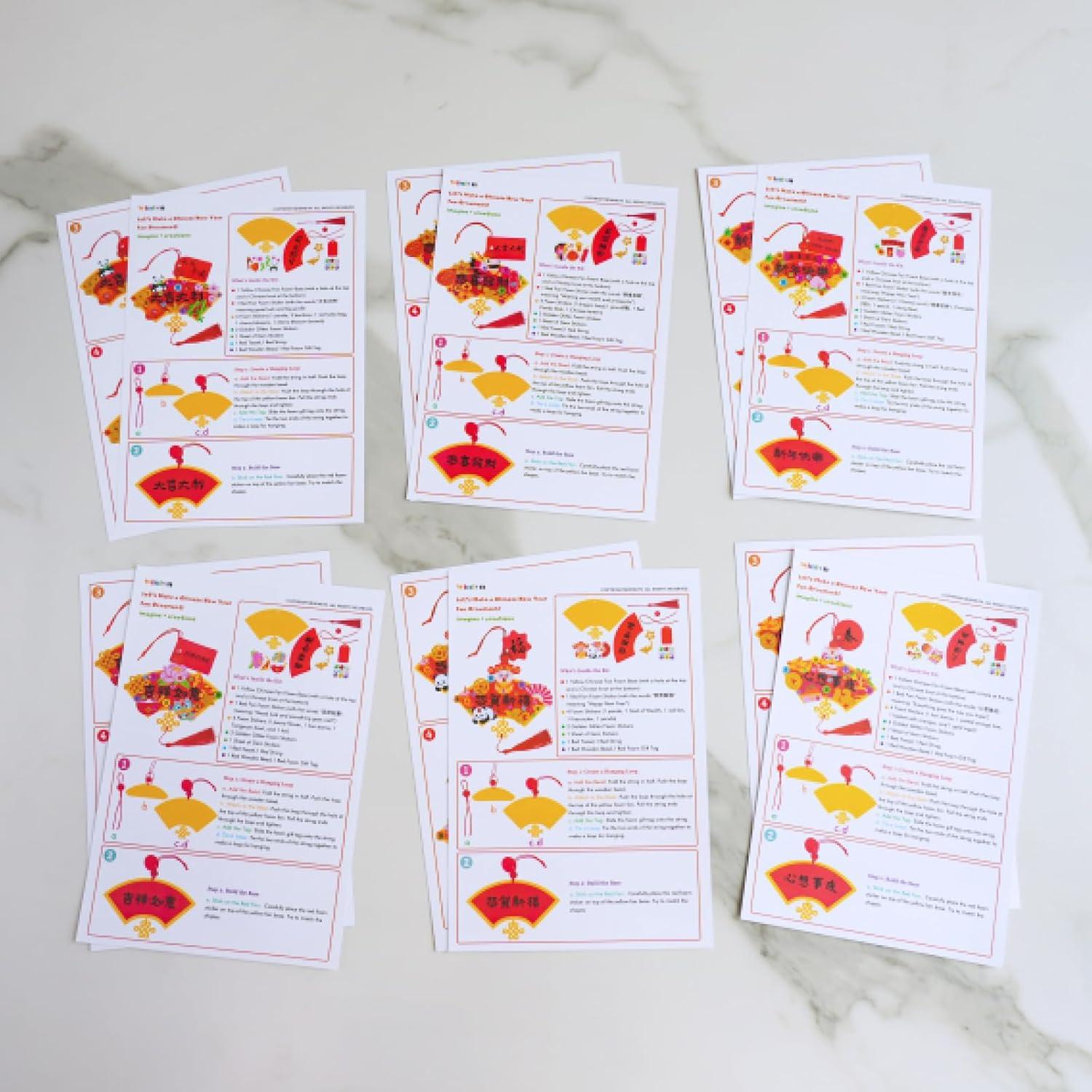 imageWinlyn 24 Sets Chinese New Year Decorations DIY FanShaped Good Luck Knot Tassel Ornaments Craft Kits Foam Stickers Arts and Crafts for Kids Oriental Classroom Activities Party Favors Gift Exchange