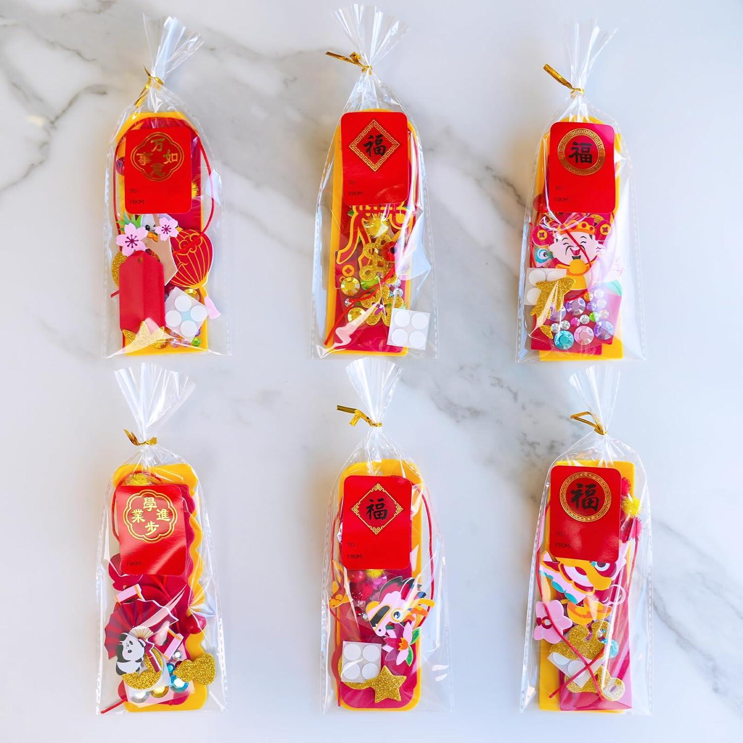 imageWinlyn 24 Sets Chinese New Year Decorations DIY Good Luck Bookmarks Craft Kits Blank Foam Bookmarks with Lunar New Year Stickers for Kids Asian Classroom Activities Reading Party Favors Gift Exchange