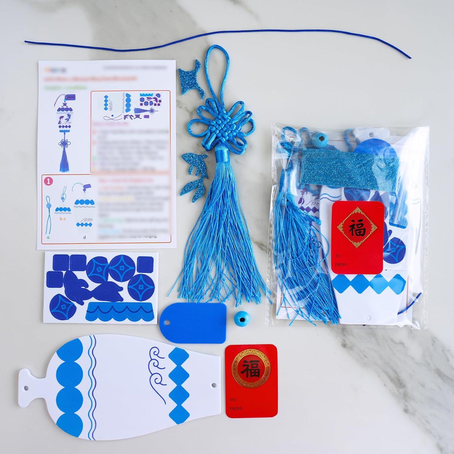 imageWinlyn 24 Sets Chinese New Year Decorations DIY Ming Vase Ornaments Craft Kits Blank Foam Vases with Blue and White Chinese Stickers for Kids Asian Classroom Activities Party Favors Gift Exchange