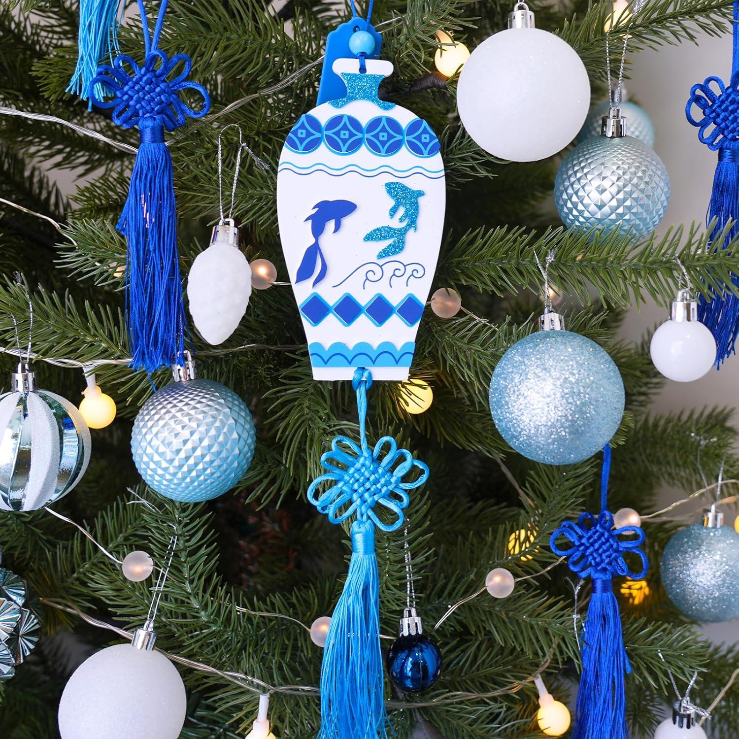 imageWinlyn 24 Sets Chinese New Year Decorations DIY Ming Vase Ornaments Craft Kits Blank Foam Vases with Blue and White Chinese Stickers for Kids Asian Classroom Activities Party Favors Gift Exchange