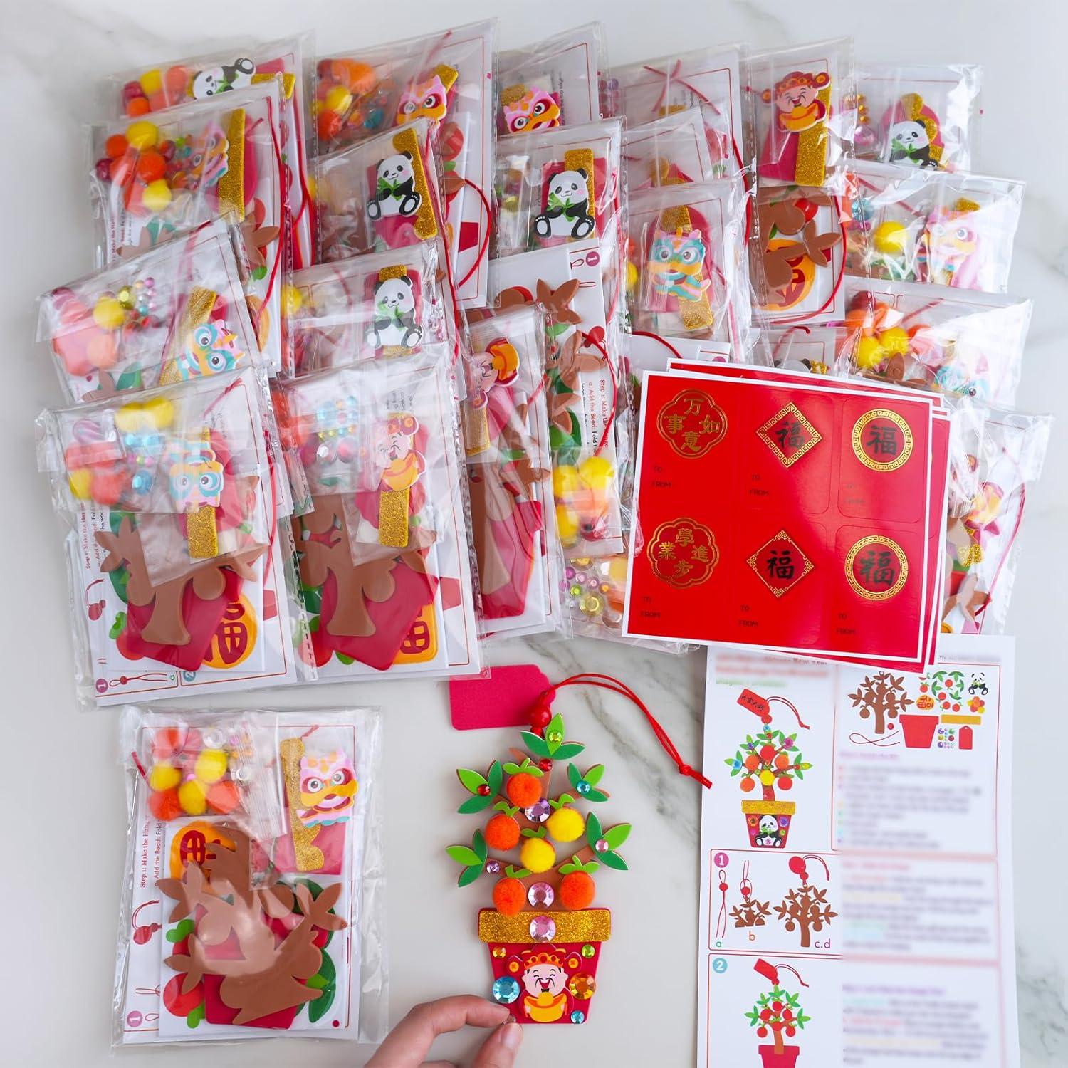 imageWinlyn 24 Sets Chinese New Year Decorations DIY Potted Orange Tree Money Tree Ornaments Craft Kits Foam Stickers Arts Crafts for Kids 2026 Horse Year Classroom Activities Party Favors Gift Exchange