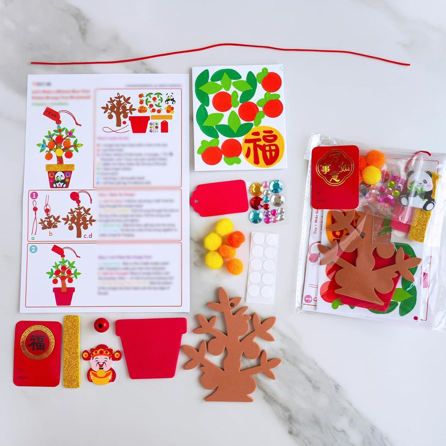 imageWinlyn 24 Sets Chinese New Year Decorations DIY Potted Orange Tree Money Tree Ornaments Craft Kits Foam Stickers Arts Crafts for Kids 2026 Horse Year Classroom Activities Party Favors Gift Exchange