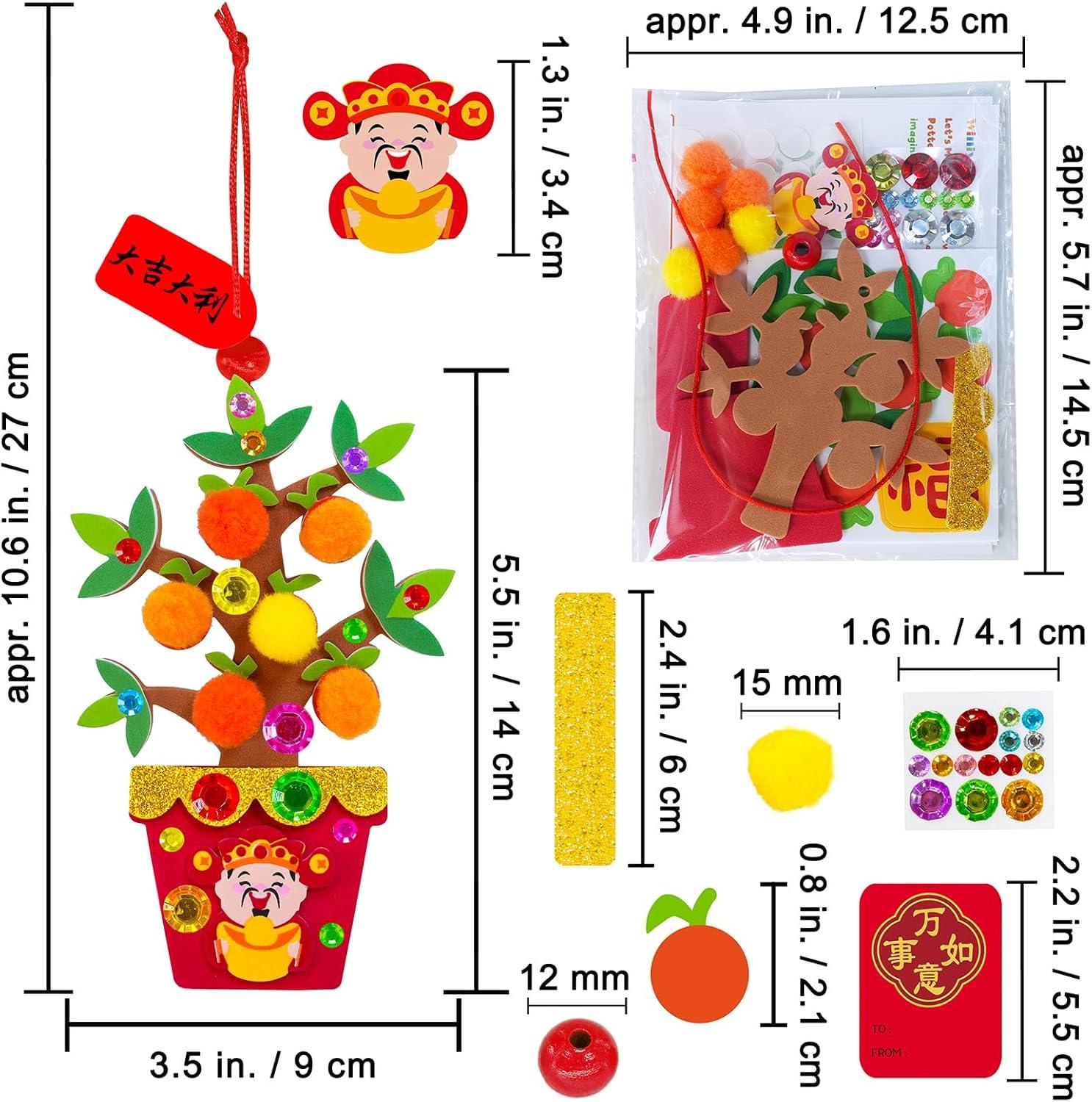 imageWinlyn 24 Sets Chinese New Year Decorations DIY Potted Orange Tree Money Tree Ornaments Craft Kits Foam Stickers Arts Crafts for Kids 2026 Horse Year Classroom Activities Party Favors Gift Exchange