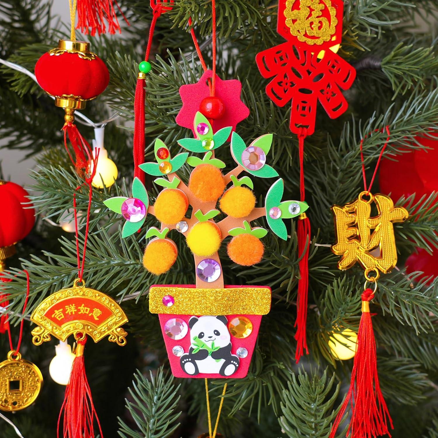 imageWinlyn 24 Sets Chinese New Year Decorations DIY Potted Orange Tree Money Tree Ornaments Craft Kits Foam Stickers Arts Crafts for Kids 2026 Horse Year Classroom Activities Party Favors Gift Exchange