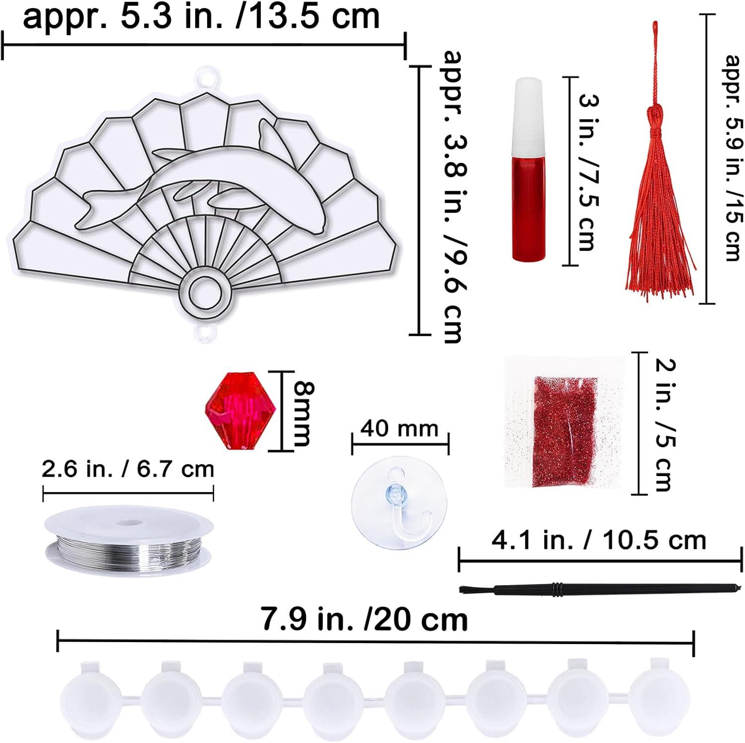 imageWinlyn 24 Sets Chinese New Year Fan Suncatcher Ornaments Decorations DIY Window Paint Art Craft Kits Sun Catchers Painting Kits for Kids Classroom Activities Lunar New Year Art Project Party Favors