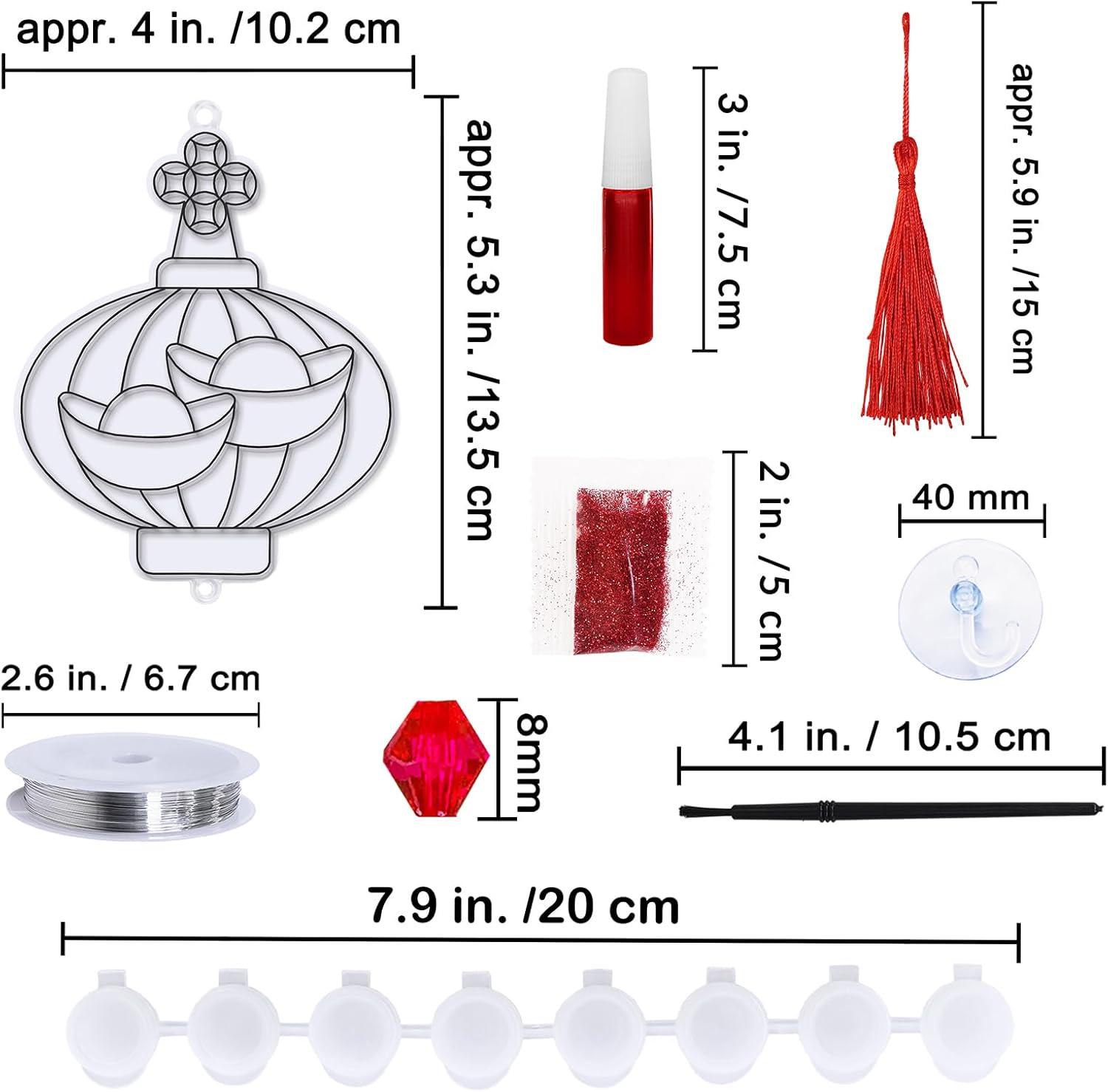 imageWinlyn 24 Sets Chinese New Year Lantern Suncatcher Ornaments Decorations DIY Window Paint Art Craft Kits Red Lantern Painting Kits for Kids Classroom Activities Lunar New Year Art Project Party Favors