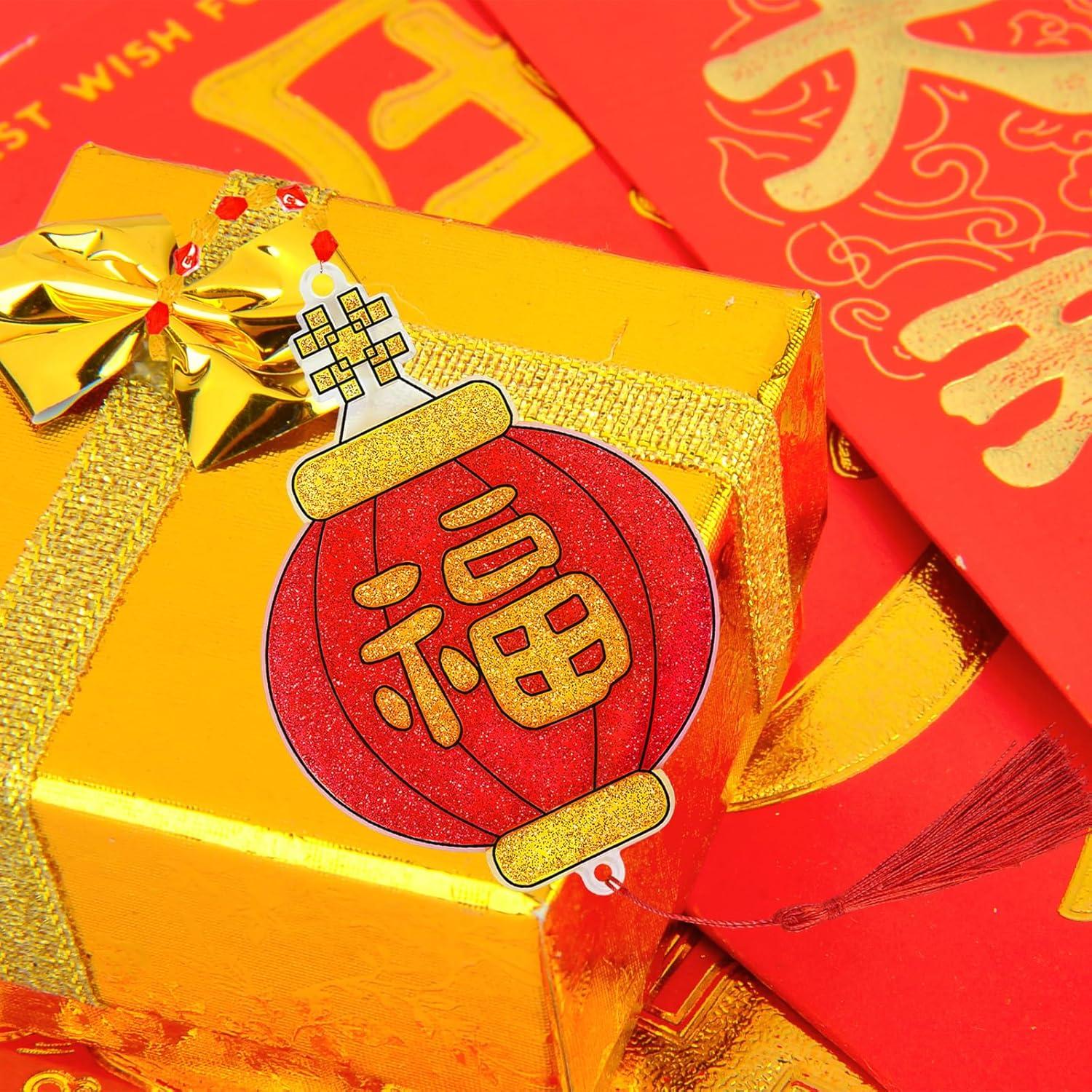 imageWinlyn 24 Sets Chinese New Year Lantern Suncatcher Ornaments Decorations DIY Window Paint Art Craft Kits Red Lantern Painting Kits for Kids Classroom Activities Lunar New Year Art Project Party Favors