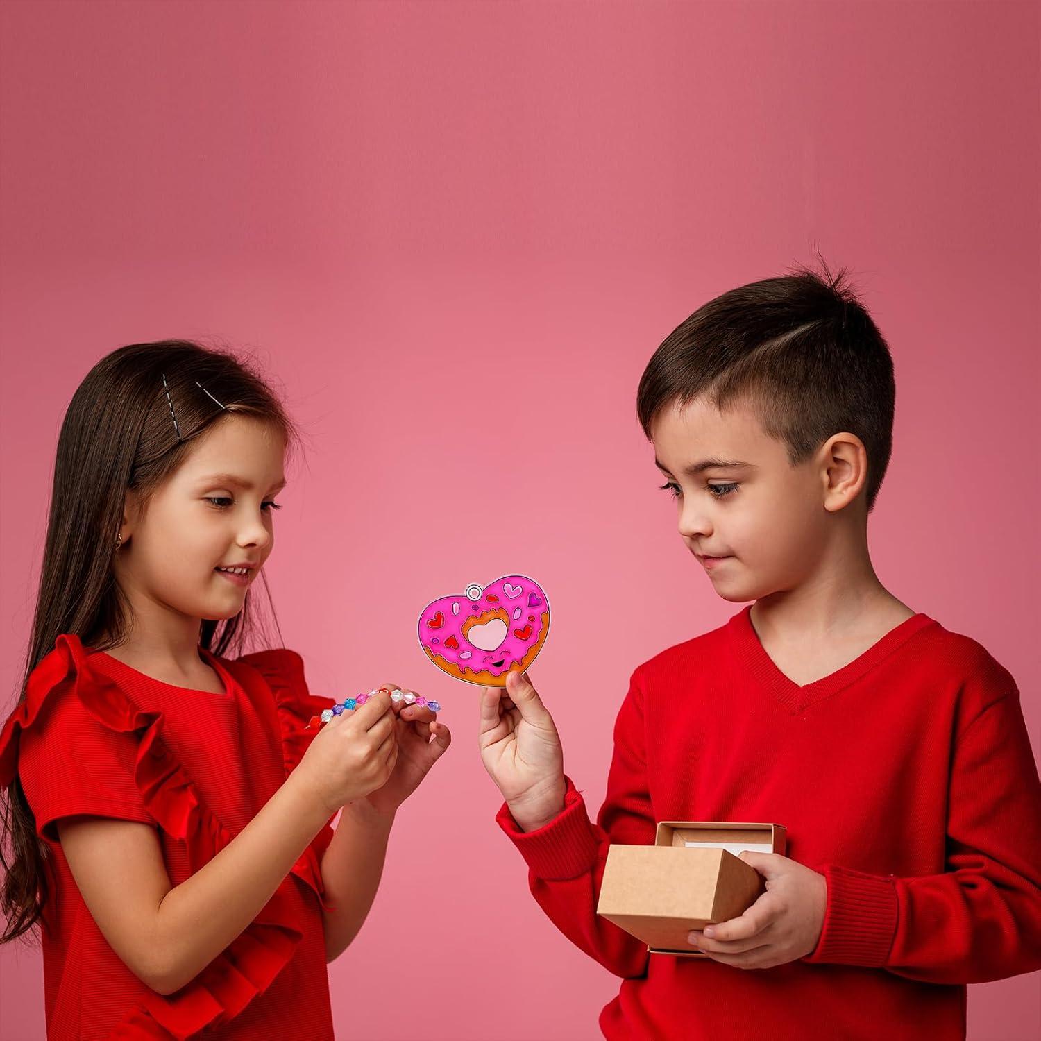 imageWinlyn 24 Sets Valentine Suncatchers Ornaments Decorations DIY Window Paint Art Stickers Craft Kit Valentines Day Heart Treats Sun Catchers for Kids Classroom Activities Party Favors Gift Exchange