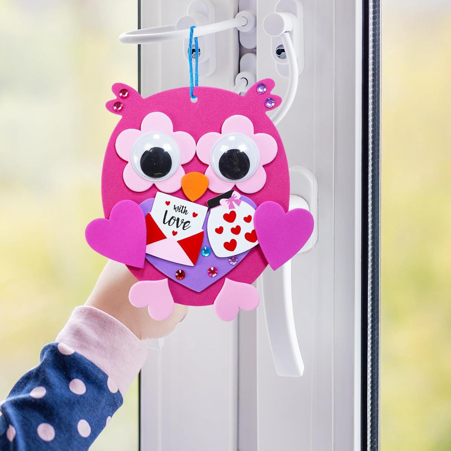 imageWinlyn 24 Sets Valentines Day Craft Kits Heart Crafts DIY Owl Ornaments Decorations Art Sets Foam Owl Heart Stickers for Kids Party Classroom Activities Gift Exchange