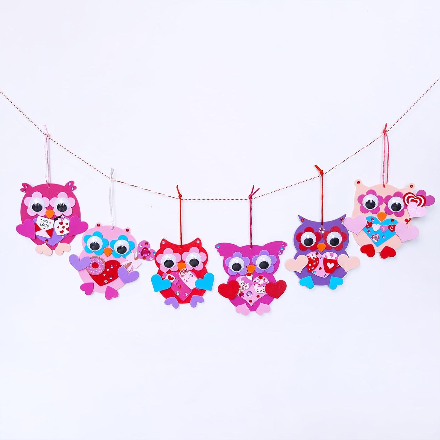 imageWinlyn 24 Sets Valentines Day Craft Kits Heart Crafts DIY Owl Ornaments Decorations Art Sets Foam Owl Heart Stickers for Kids Party Classroom Activities Gift Exchange