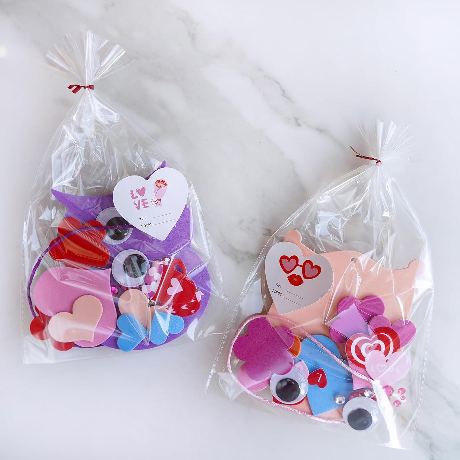 imageWinlyn 24 Sets Valentines Day Craft Kits Heart Crafts DIY Owl Ornaments Decorations Art Sets Foam Owl Heart Stickers for Kids Party Classroom Activities Gift Exchange