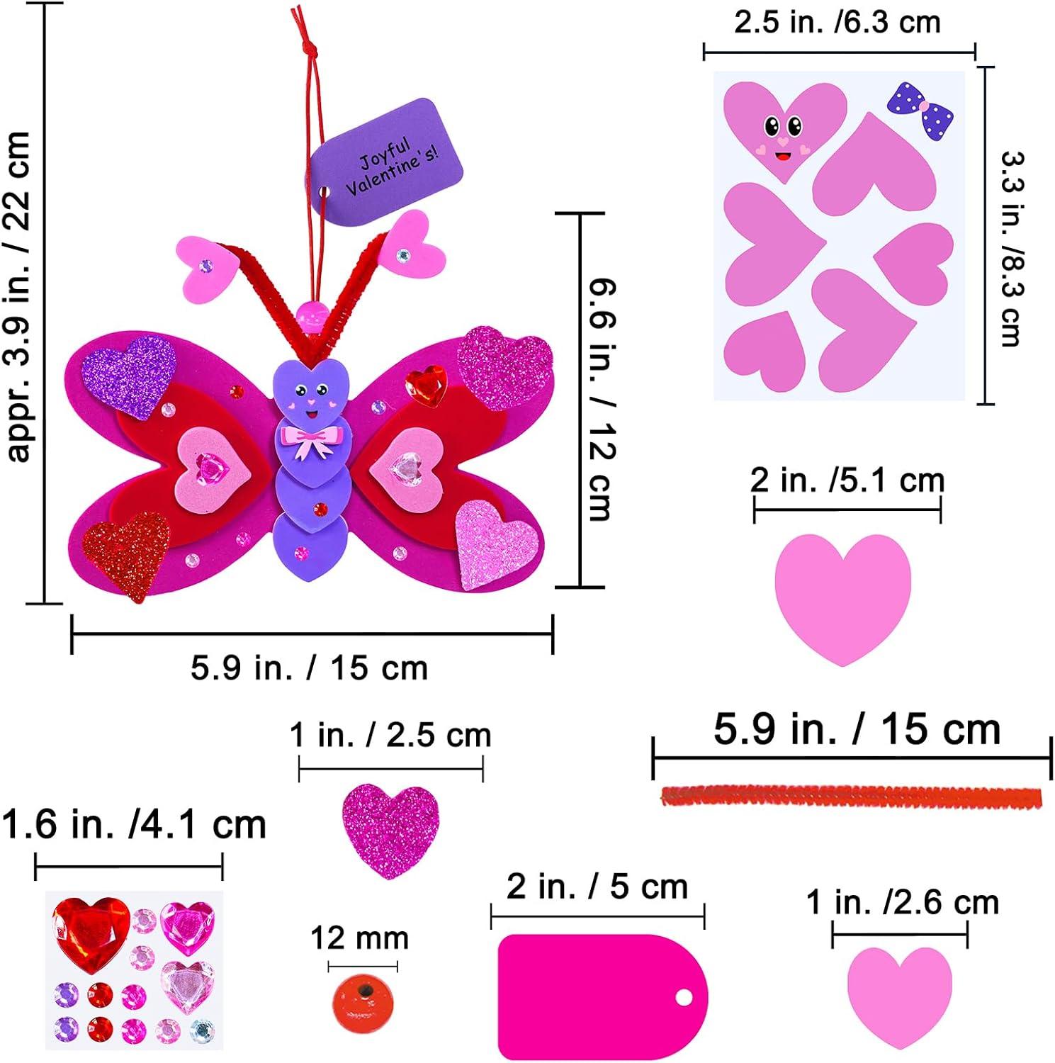 imageWinlyn 24 Sets Valentines Day Decorations DIY Heart Butterfly Ornaments Valentine Craft Kits Blank Foam Butterfly with Hearts Foam Stickers for Kids Classroom Activities Party Favors Gift Exchange