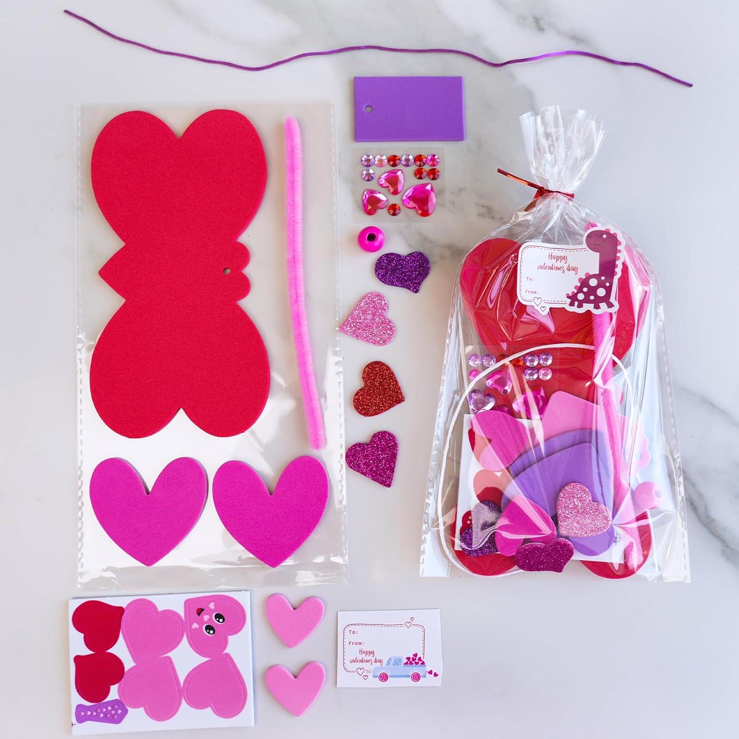 imageWinlyn 24 Sets Valentines Day Decorations DIY Heart Butterfly Ornaments Valentine Craft Kits Blank Foam Butterfly with Hearts Foam Stickers for Kids Classroom Activities Party Favors Gift Exchange