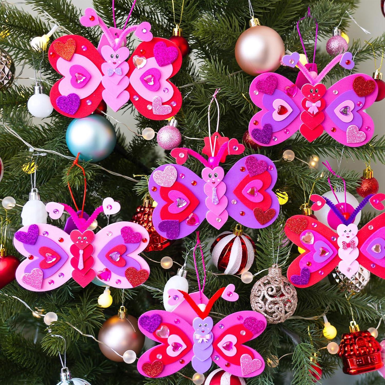 imageWinlyn 24 Sets Valentines Day Decorations DIY Heart Butterfly Ornaments Valentine Craft Kits Blank Foam Butterfly with Hearts Foam Stickers for Kids Classroom Activities Party Favors Gift Exchange