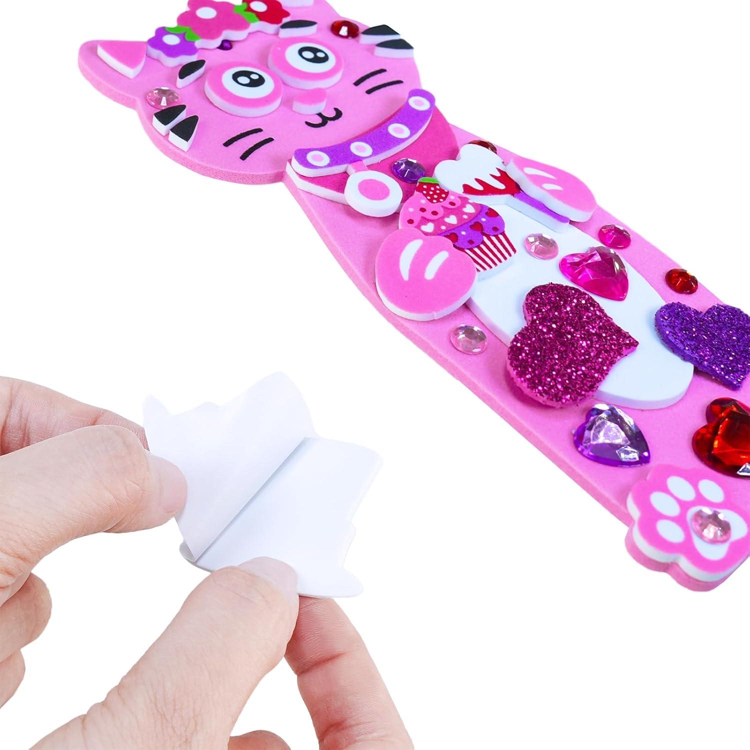 imageWinlyn 24 Sets Valentines Day Decorations DIY Heart Cat Ornament Bookmark Valentine Craft Kits Blank Foam Bookmark with Heart Foam Stickers for Kids Classroom Activities Party Favors Gift Exchange