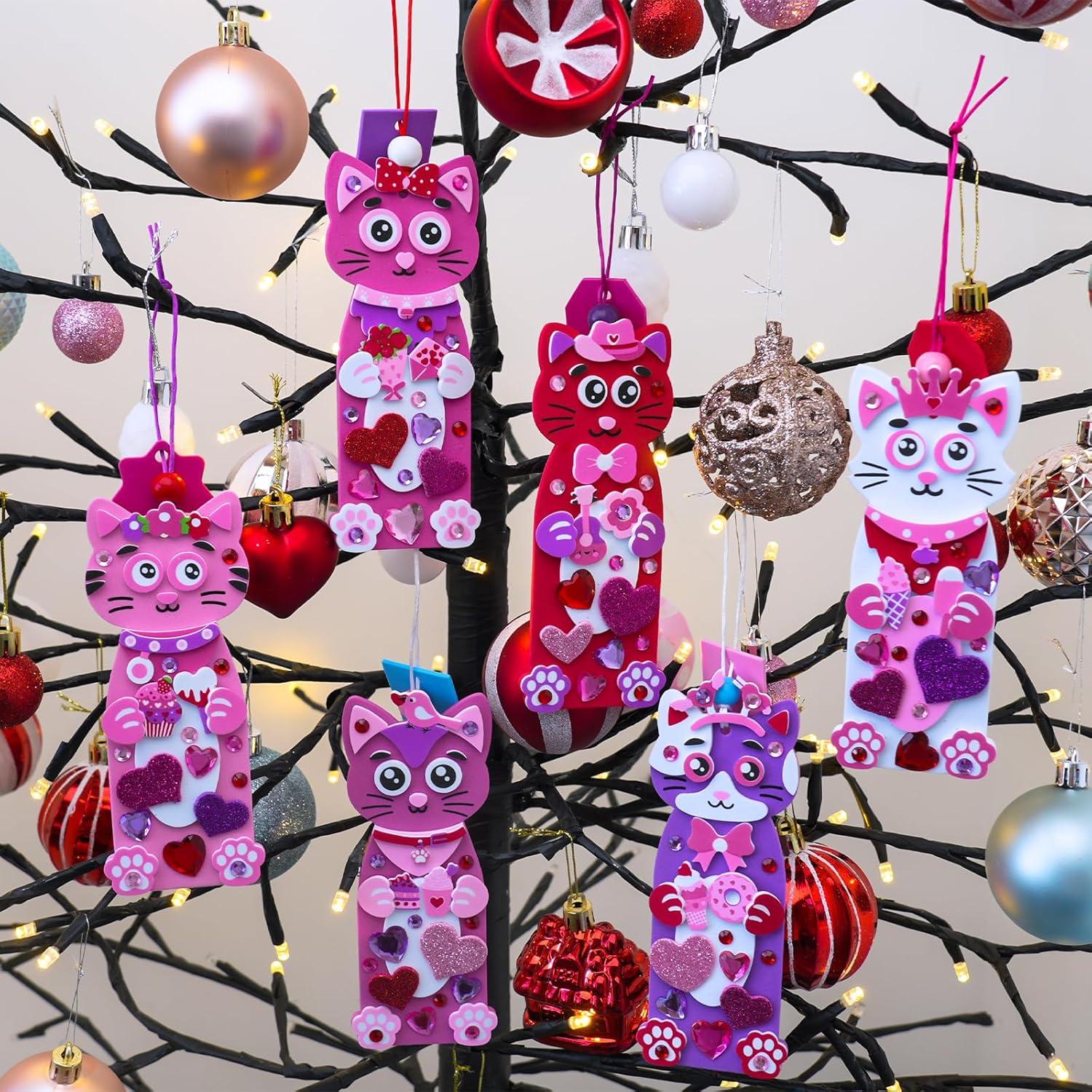 imageWinlyn 24 Sets Valentines Day Decorations DIY Heart Cat Ornament Bookmark Valentine Craft Kits Blank Foam Bookmark with Heart Foam Stickers for Kids Classroom Activities Party Favors Gift Exchange