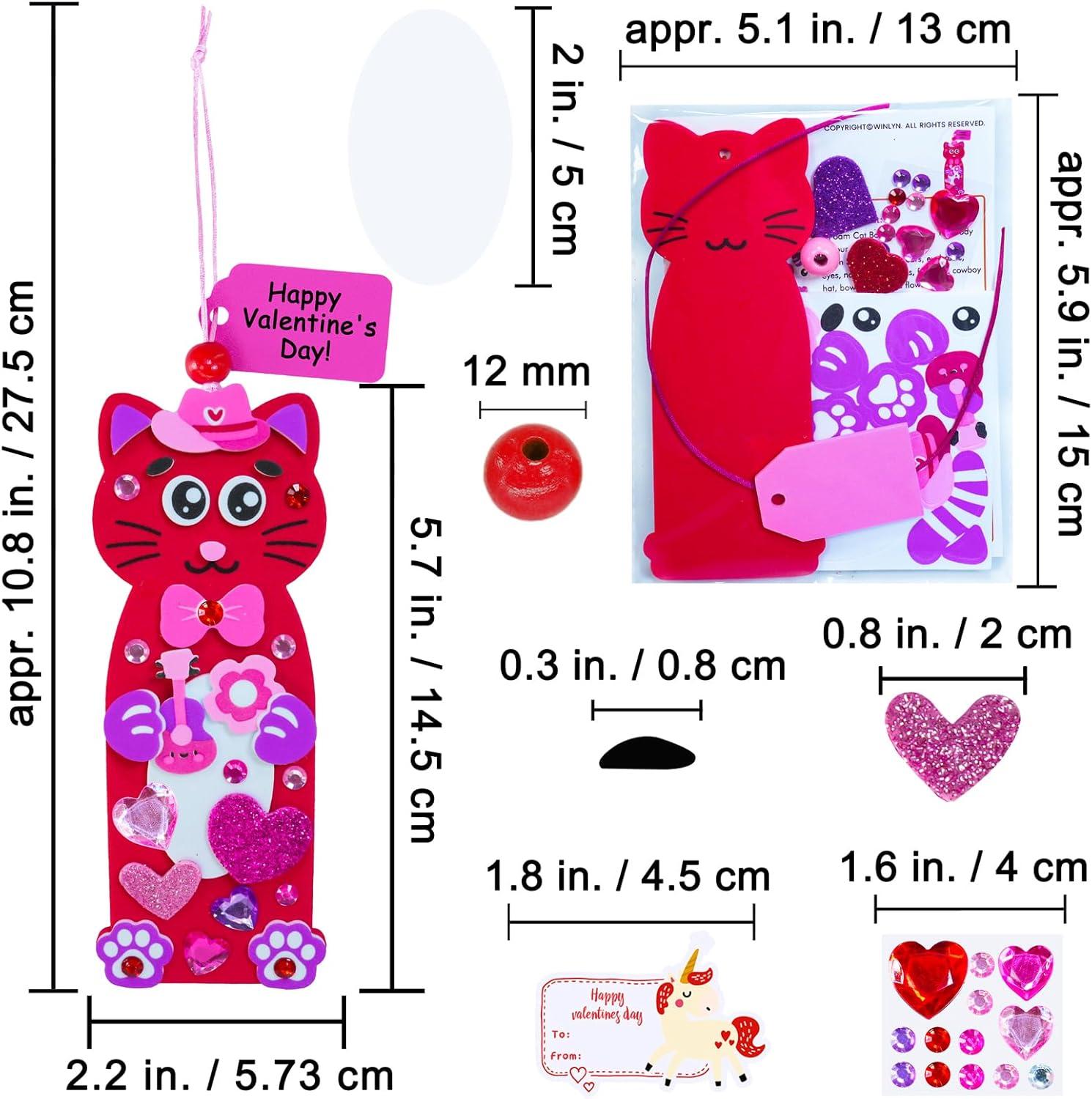 imageWinlyn 24 Sets Valentines Day Decorations DIY Heart Cat Ornament Bookmark Valentine Craft Kits Blank Foam Bookmark with Heart Foam Stickers for Kids Classroom Activities Party Favors Gift Exchange