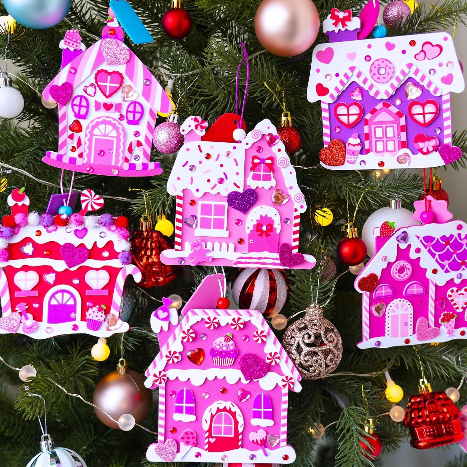 imageWinlyn 24 Sets Valentines Day Decorations DIY Heart House Ornaments Valentine Craft Kits Blank Foam House with Valentine Heart Foam Stickers for Kids Classroom Activities Party Favors Gift Exchange