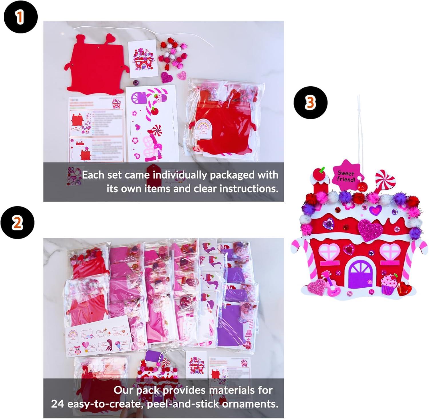 imageWinlyn 24 Sets Valentines Day Decorations DIY Heart House Ornaments Valentine Craft Kits Blank Foam House with Valentine Heart Foam Stickers for Kids Classroom Activities Party Favors Gift Exchange
