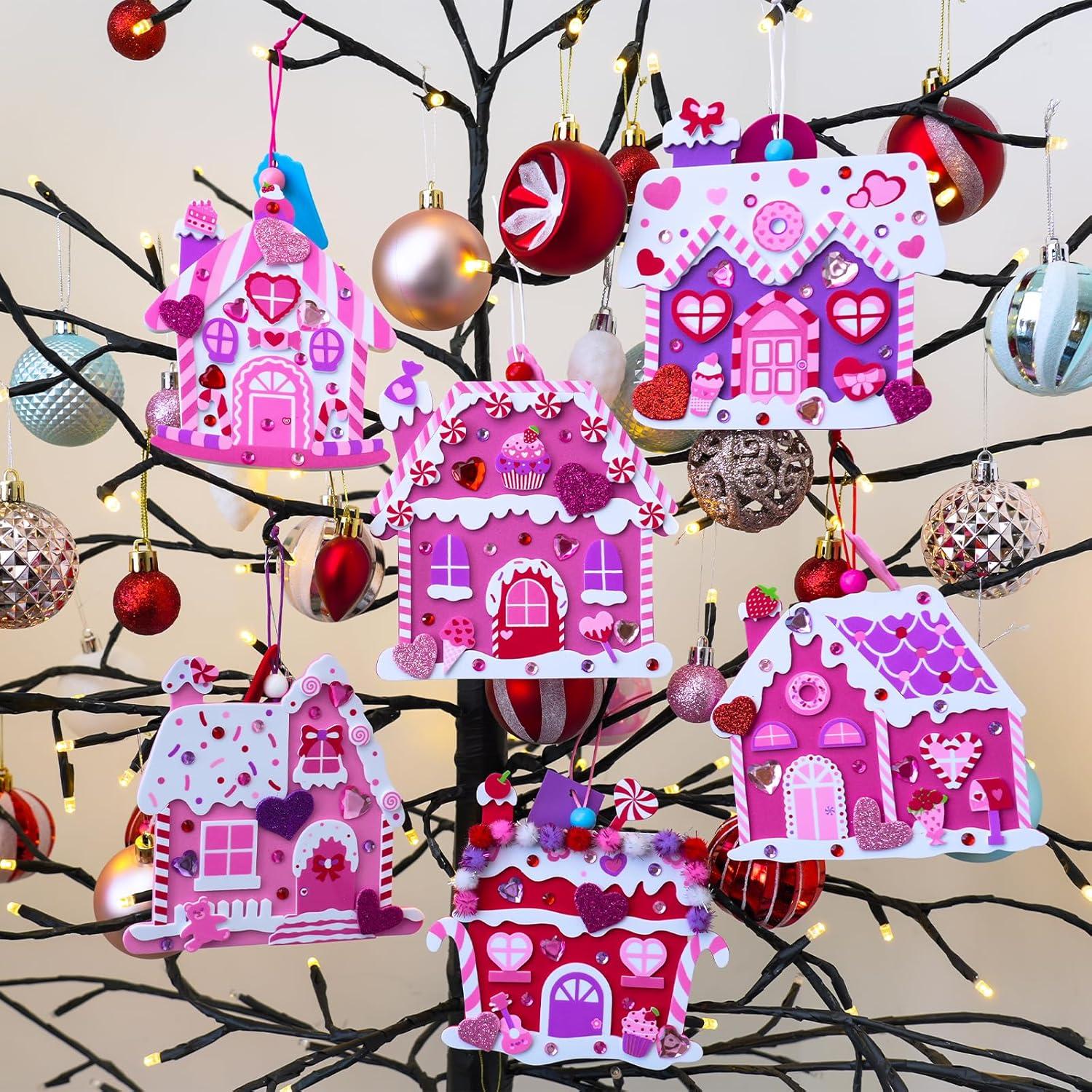 imageWinlyn 24 Sets Valentines Day Decorations DIY Heart House Ornaments Valentine Craft Kits Blank Foam House with Valentine Heart Foam Stickers for Kids Classroom Activities Party Favors Gift Exchange