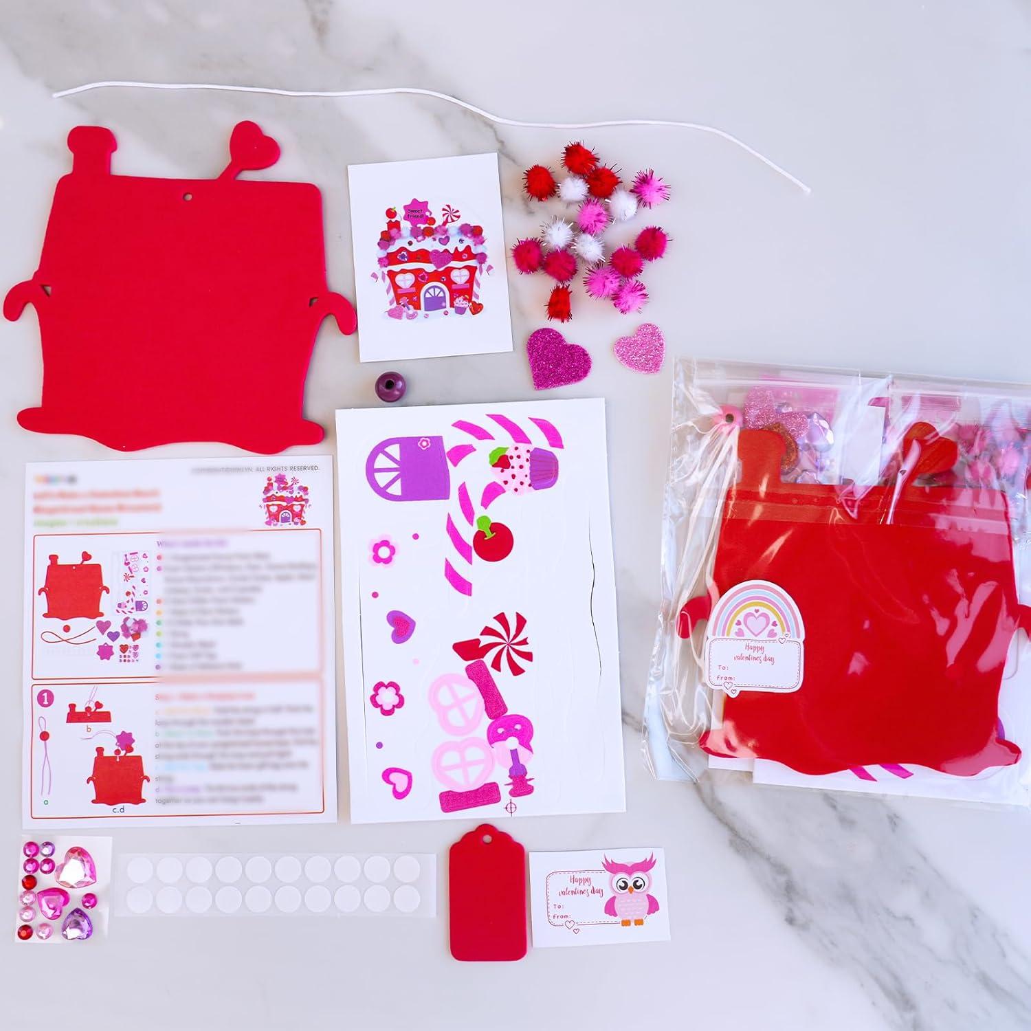 imageWinlyn 24 Sets Valentines Day Decorations DIY Heart House Ornaments Valentine Craft Kits Blank Foam House with Valentine Heart Foam Stickers for Kids Classroom Activities Party Favors Gift Exchange