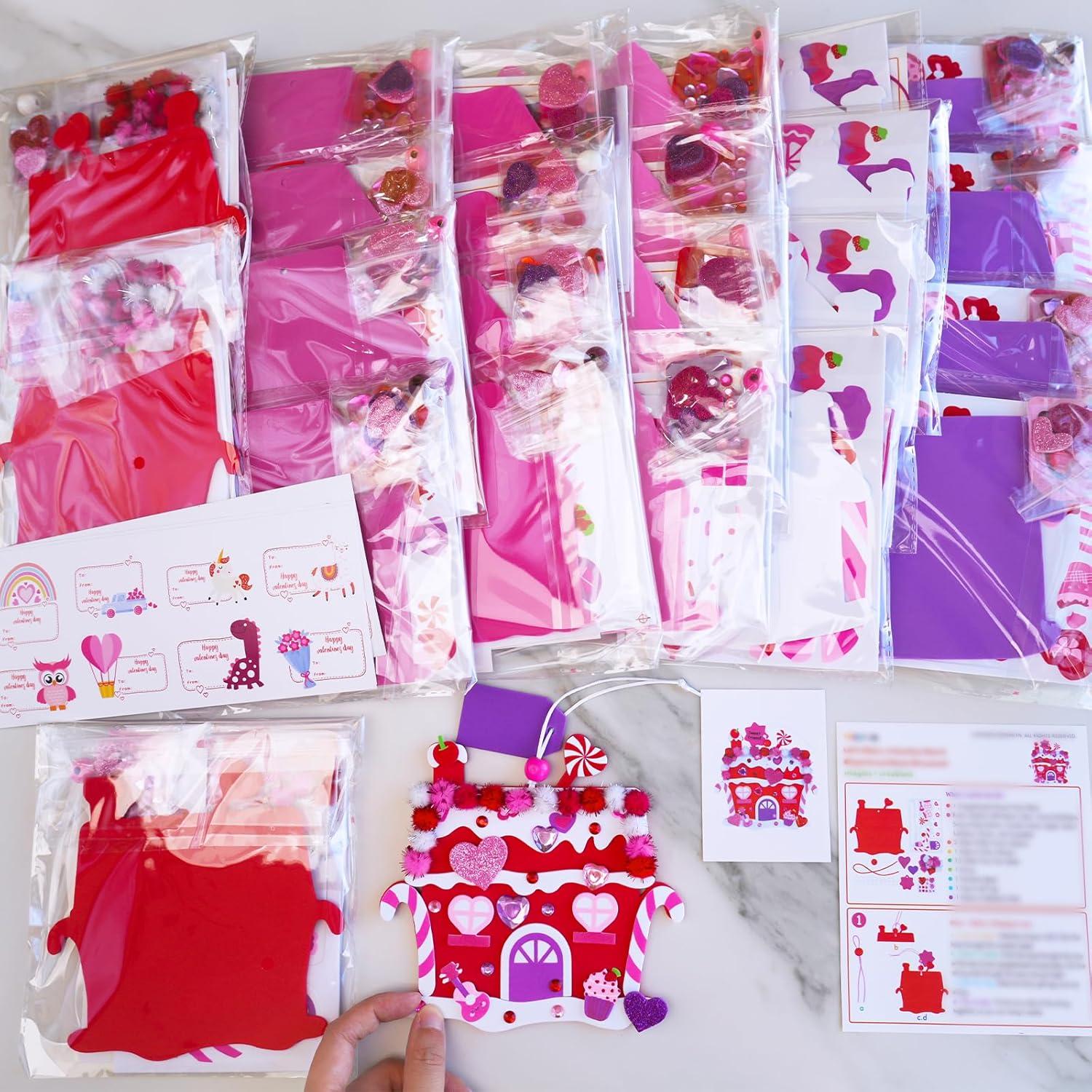 imageWinlyn 24 Sets Valentines Day Decorations DIY Heart House Ornaments Valentine Craft Kits Blank Foam House with Valentine Heart Foam Stickers for Kids Classroom Activities Party Favors Gift Exchange