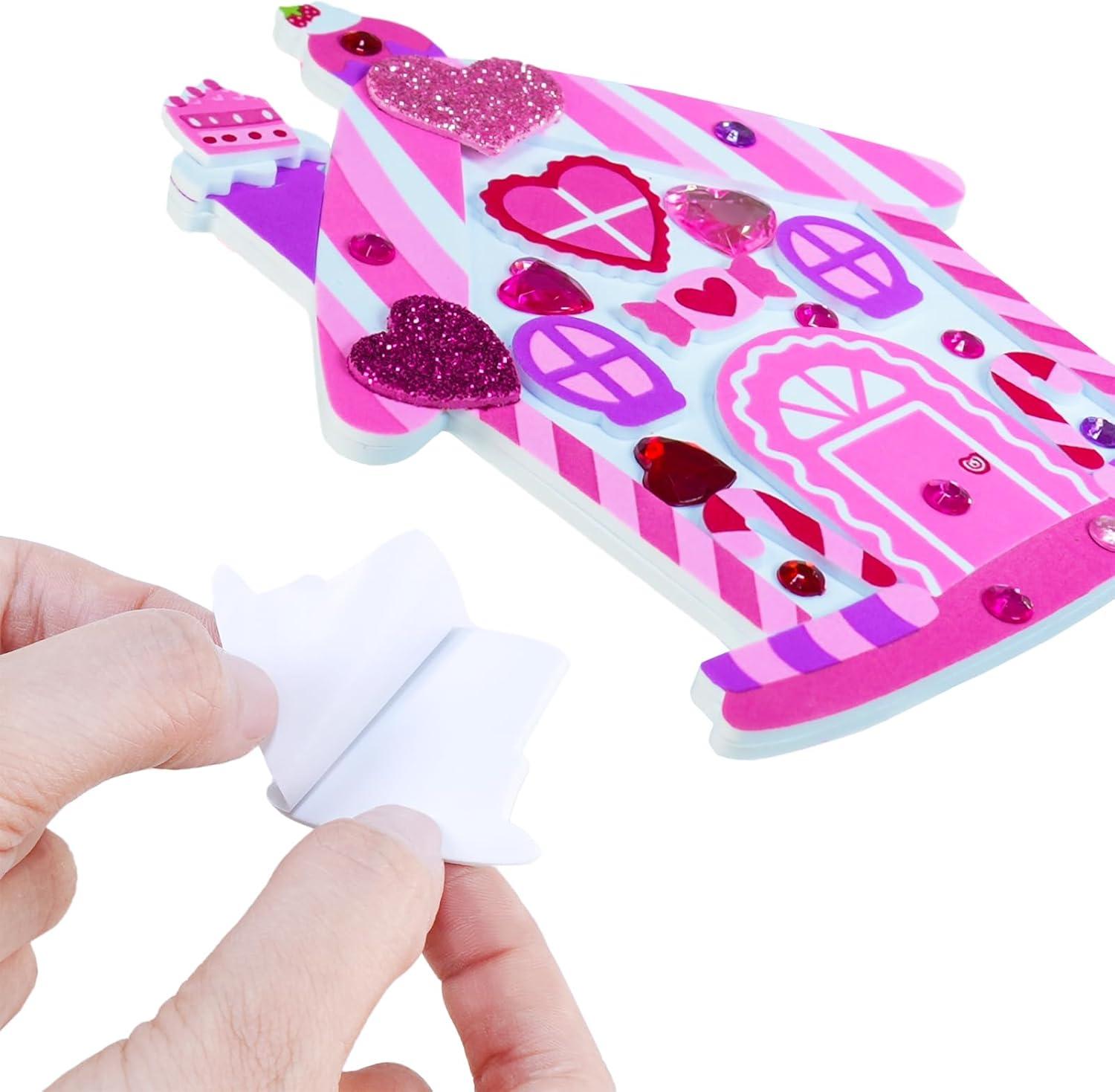 imageWinlyn 24 Sets Valentines Day Decorations DIY Heart House Ornaments Valentine Craft Kits Blank Foam House with Valentine Heart Foam Stickers for Kids Classroom Activities Party Favors Gift Exchange