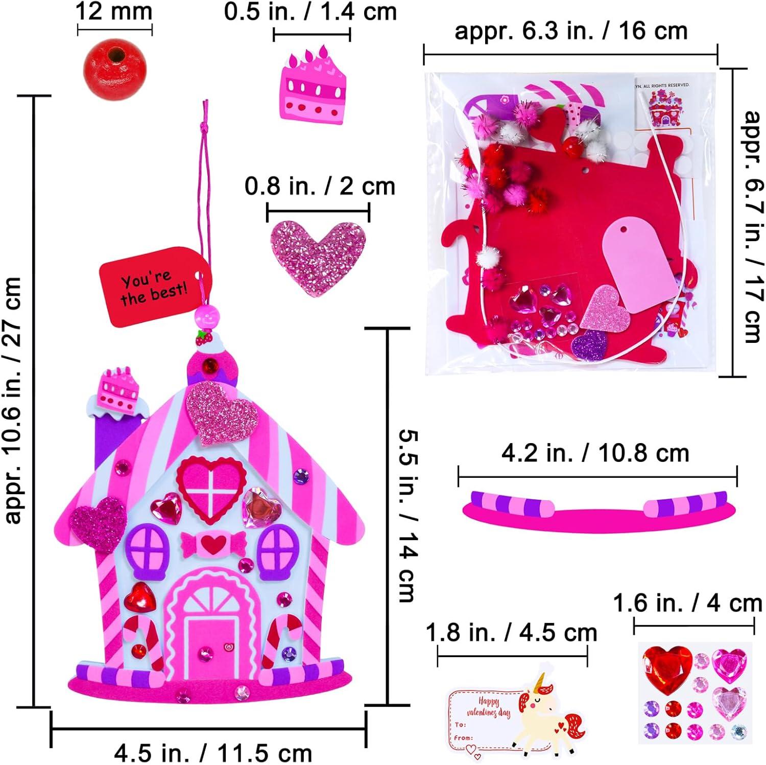 imageWinlyn 24 Sets Valentines Day Decorations DIY Heart House Ornaments Valentine Craft Kits Blank Foam House with Valentine Heart Foam Stickers for Kids Classroom Activities Party Favors Gift Exchange